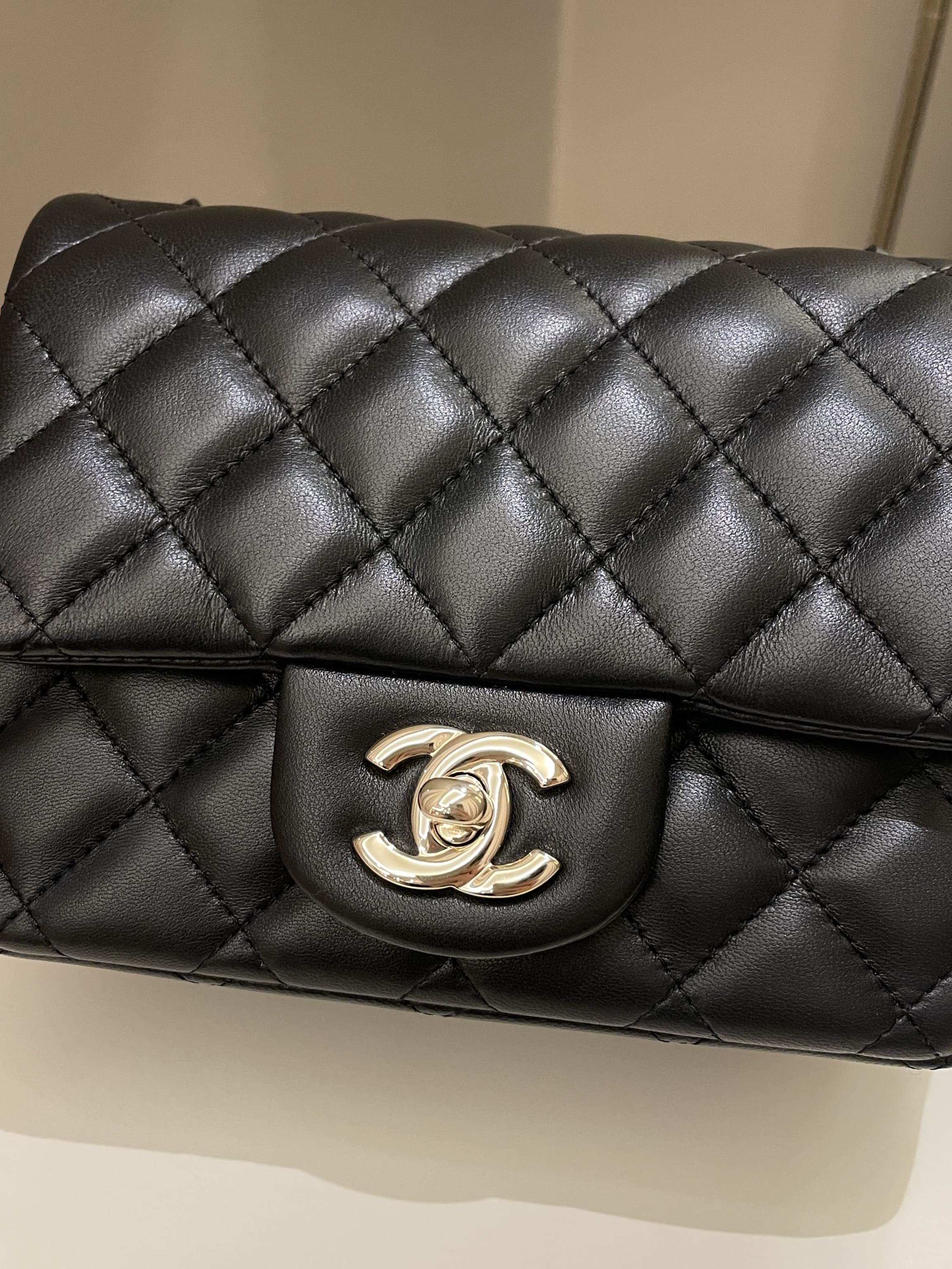 Chanel Classic Quilted Mini Square Black Lambskin