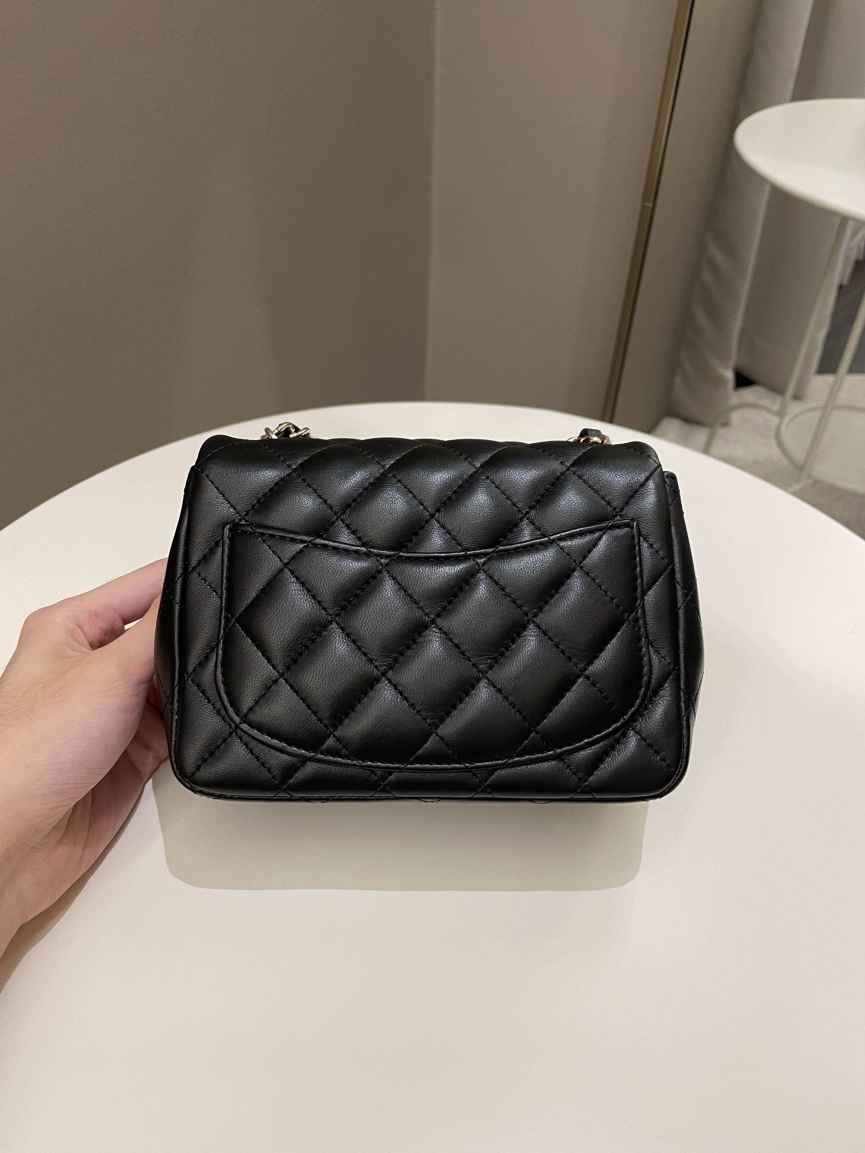 Chanel Classic Quilted Mini Square Black Lambskin
