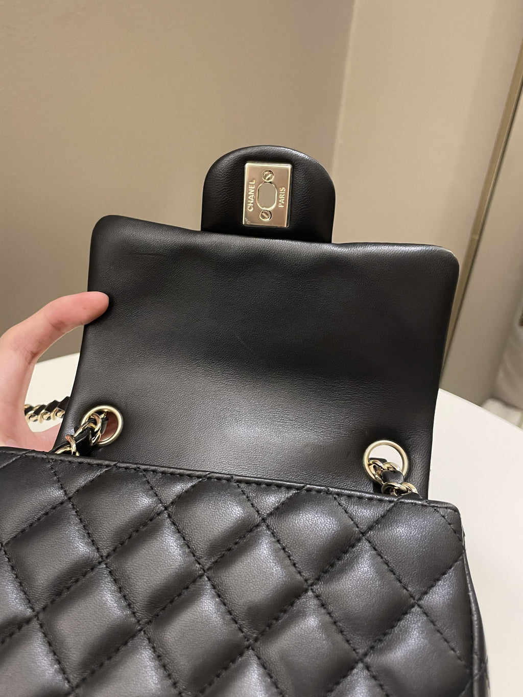 Chanel Classic Quilted Mini Square Black Lambskin