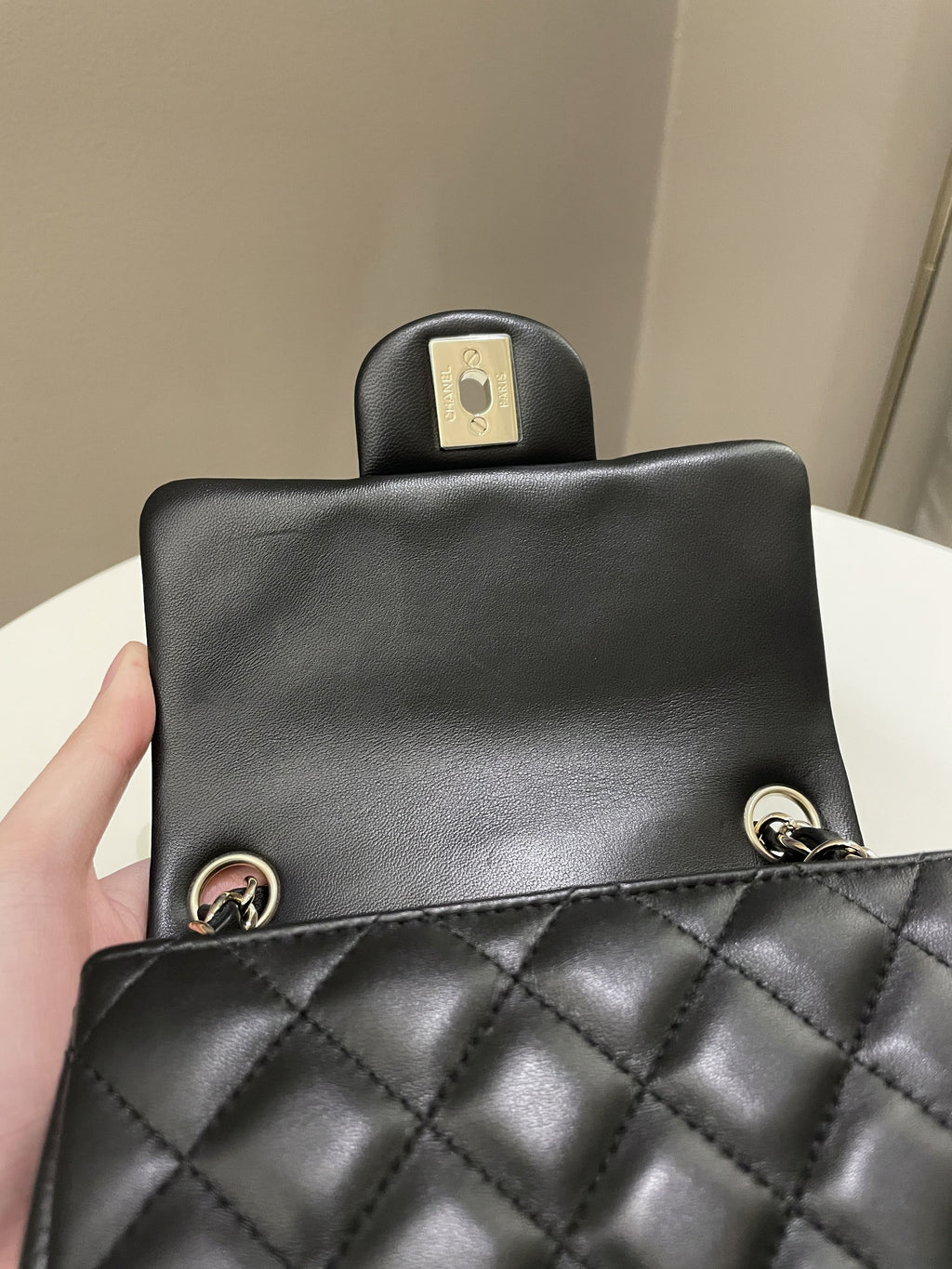 Chanel Classic Quilted Mini Square Black Lambskin
