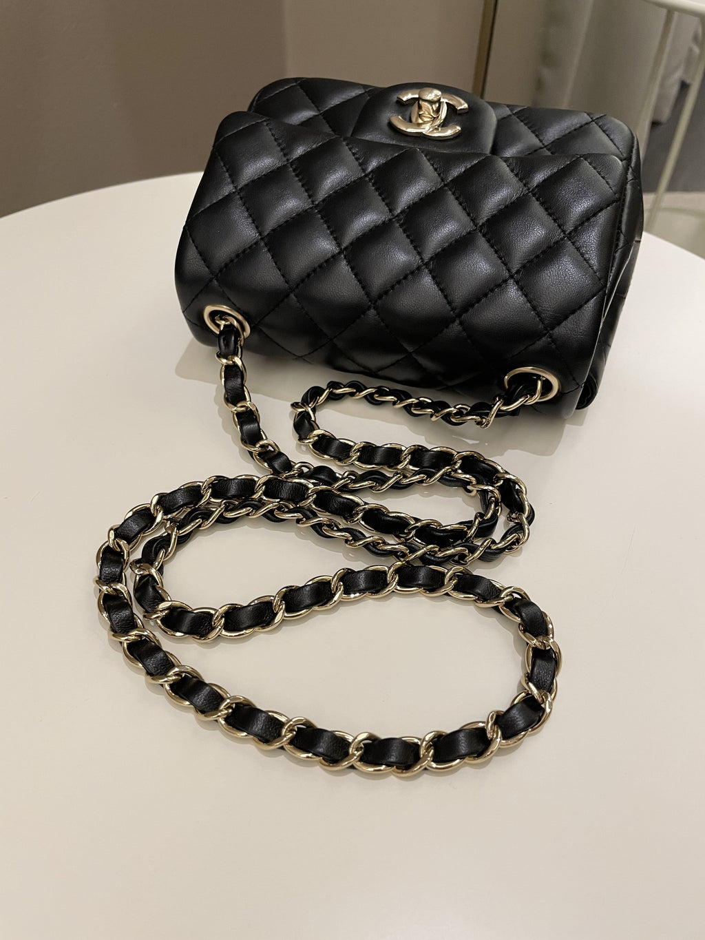 Chanel Classic Quilted Mini Square Black Lambskin