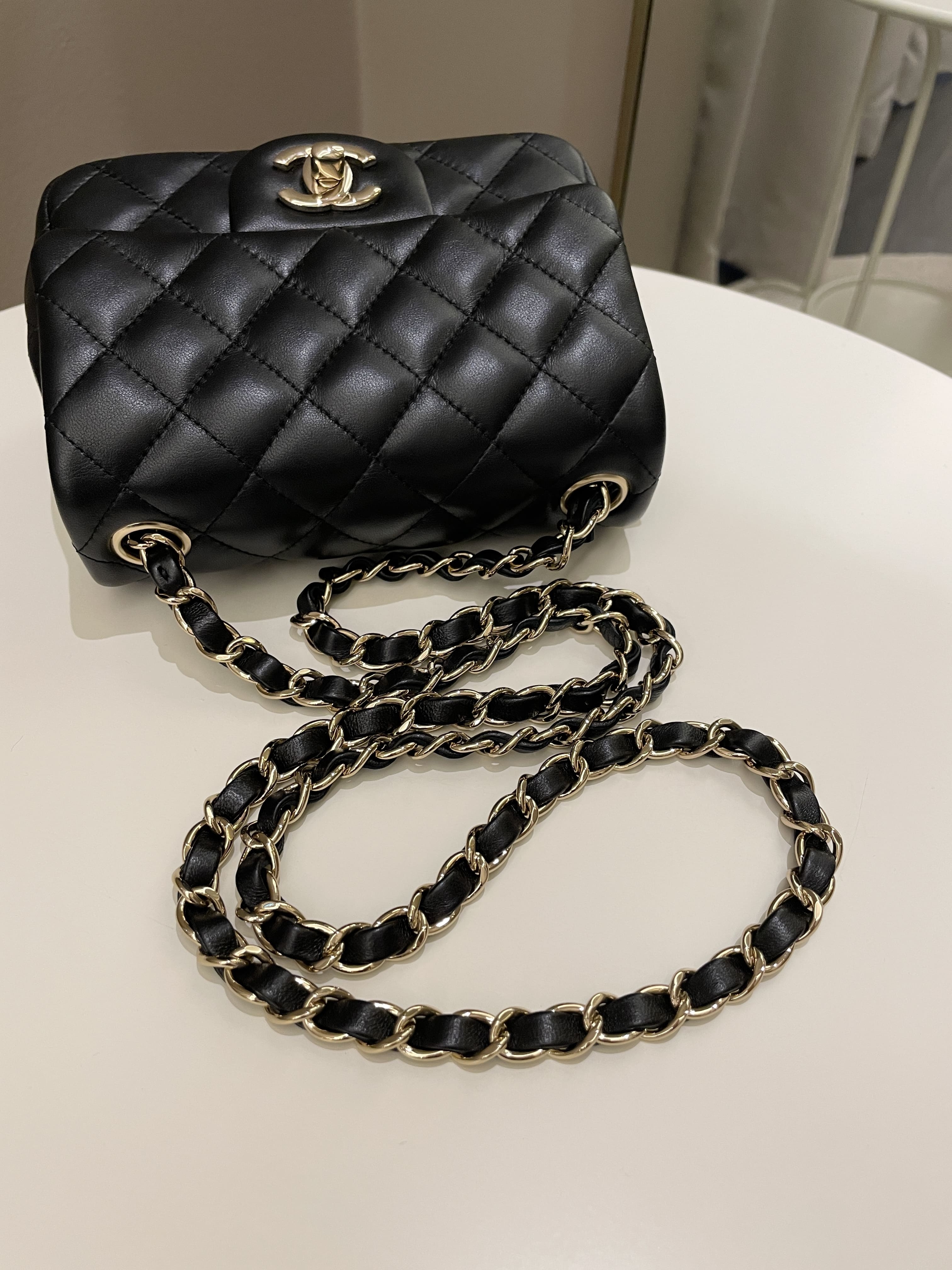 Chanel Classic Quilted Mini Square Black Lambskin