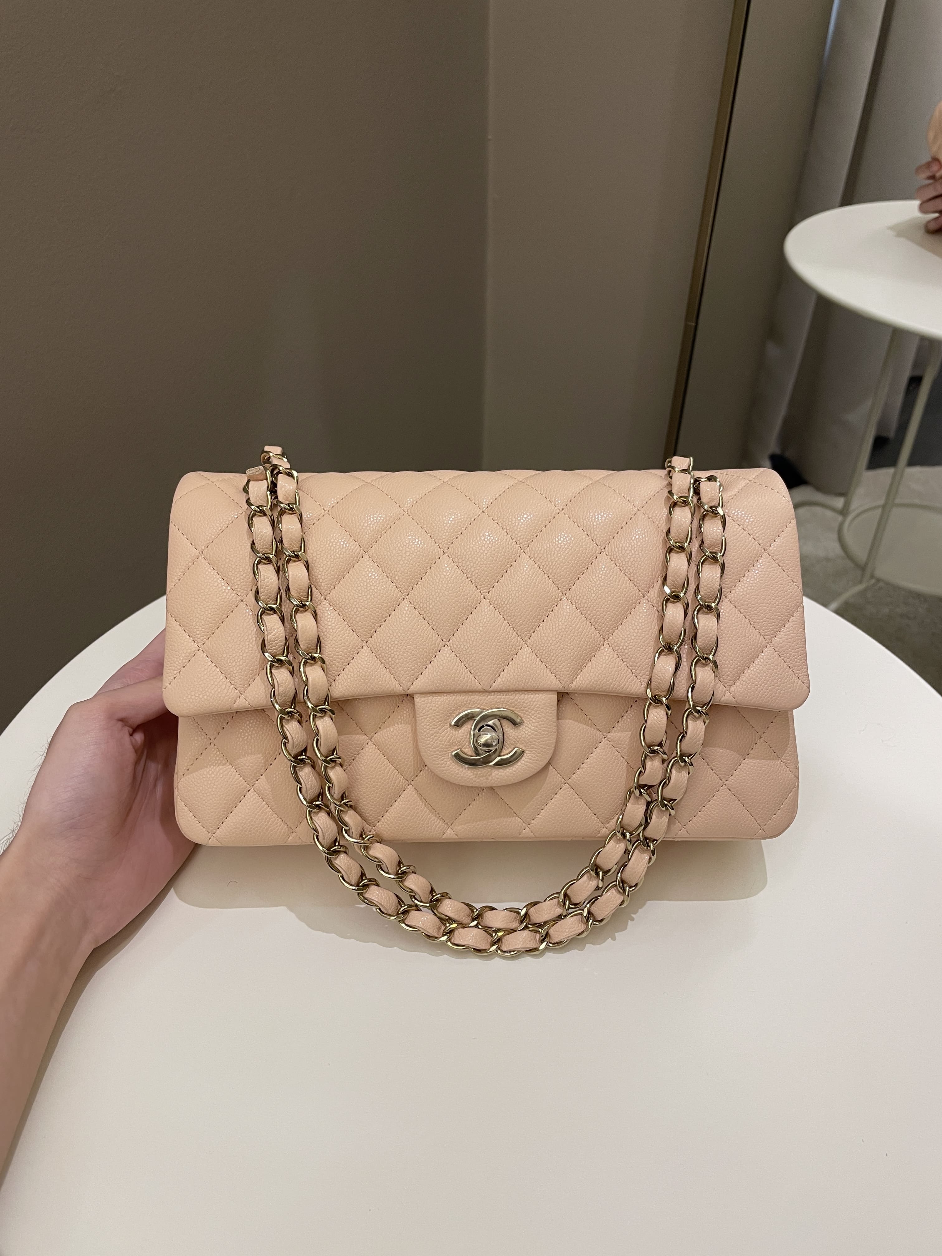 Chanel Classic Quilted Medium Double Flap Beige Caviar