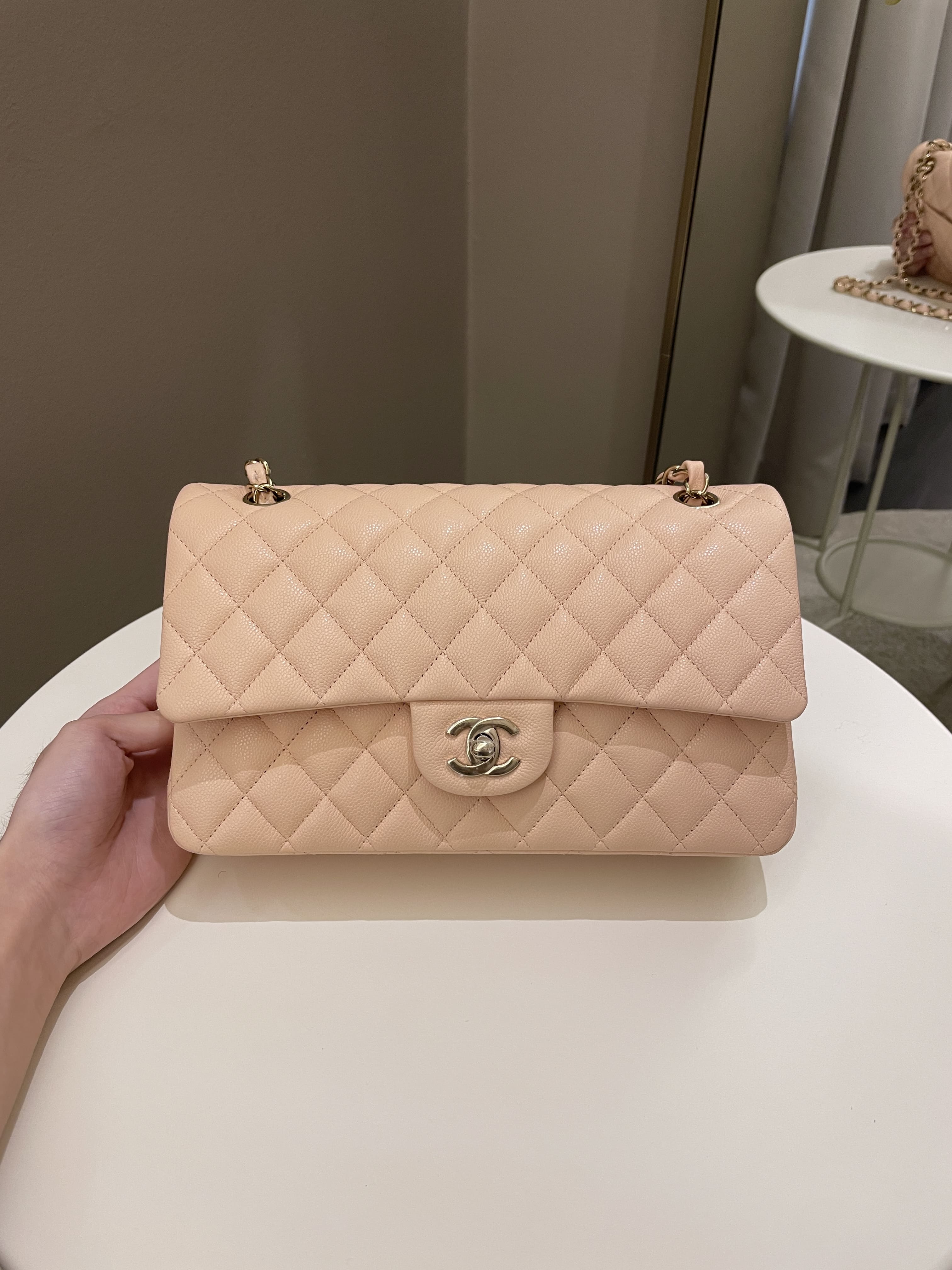 Chanel Classic Quilted Medium Double Flap Beige Caviar