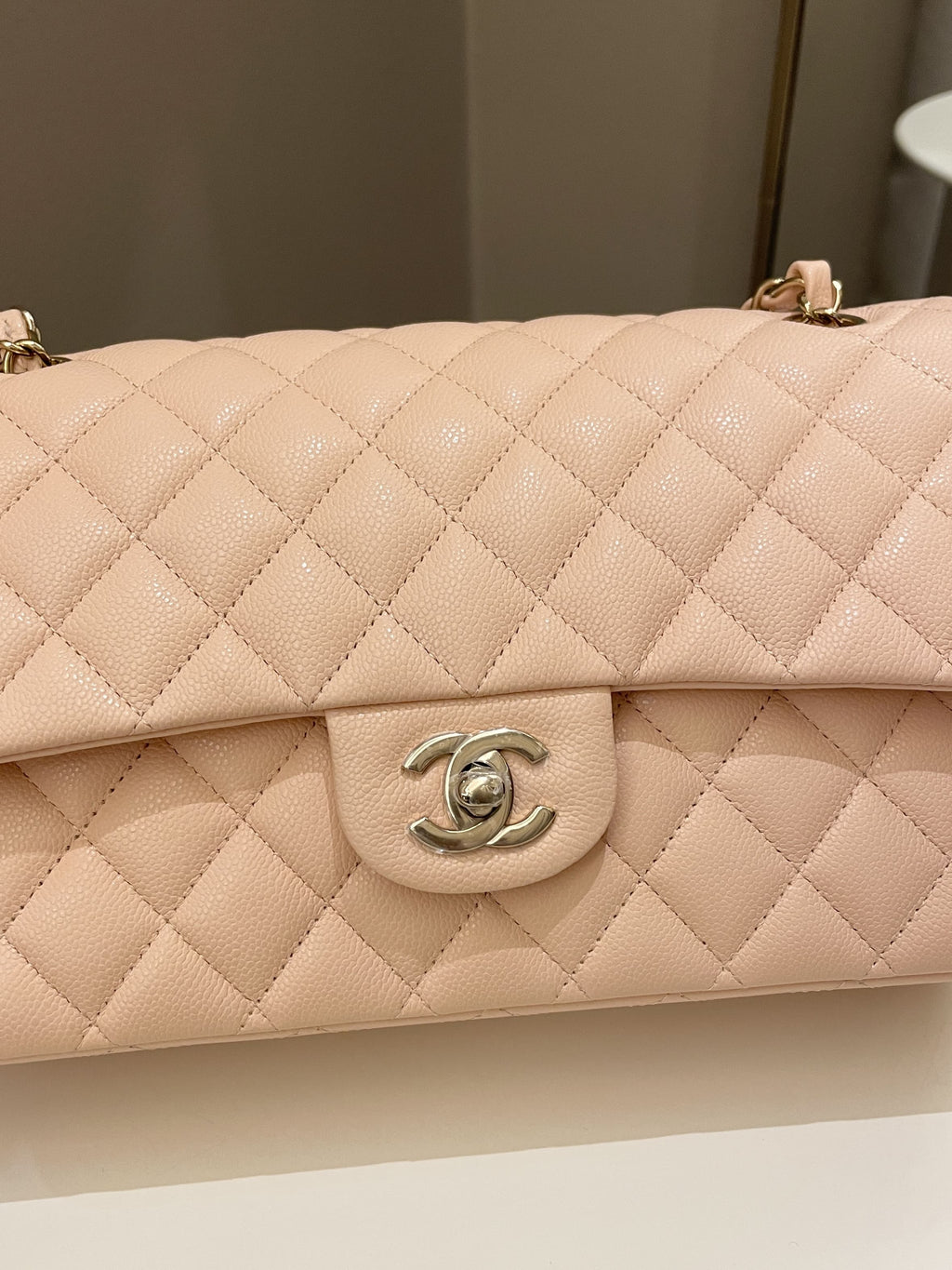 Chanel Classic Quilted Medium Double Flap Beige Caviar