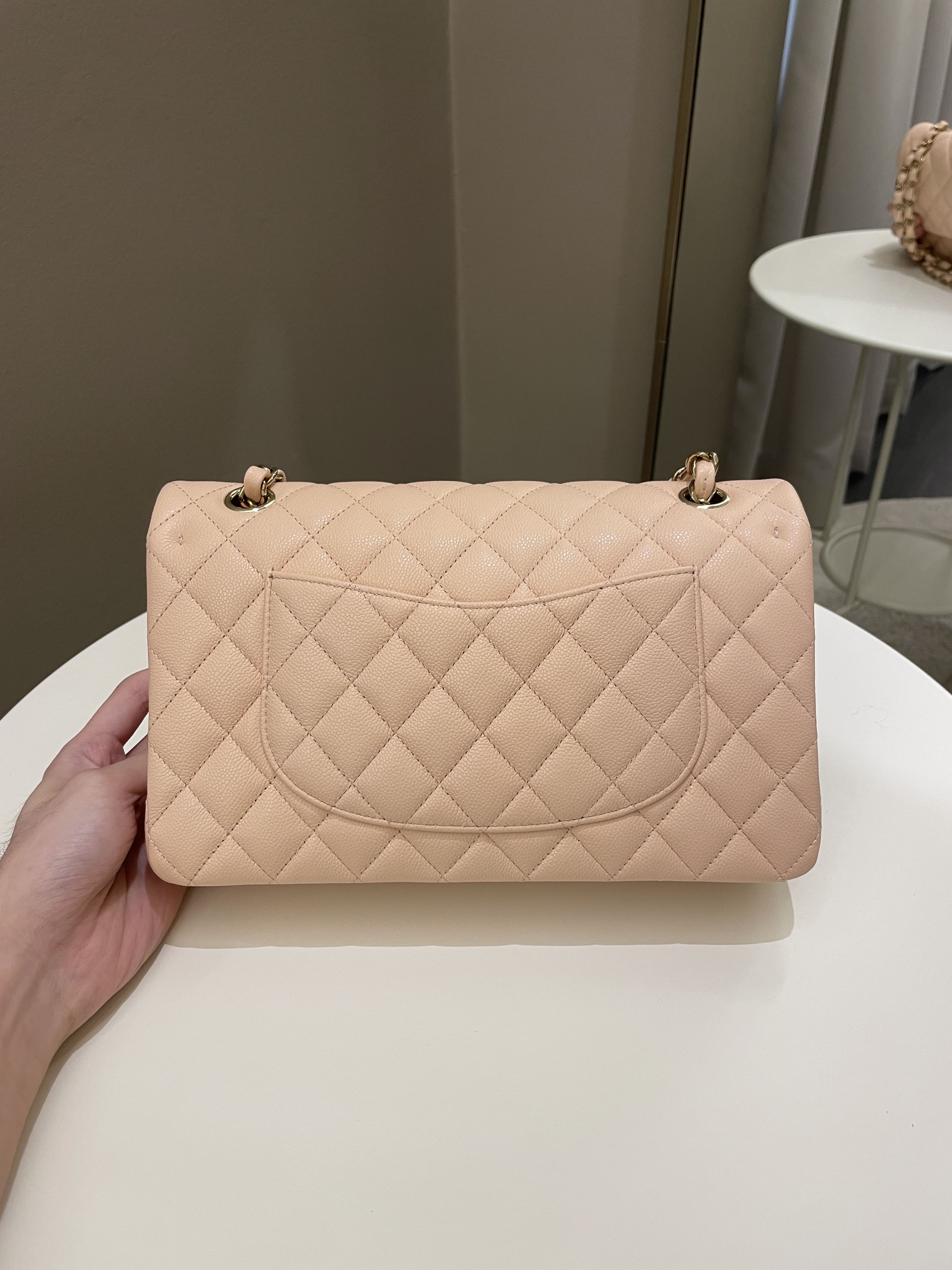 Chanel Classic Quilted Medium Double Flap Beige Caviar