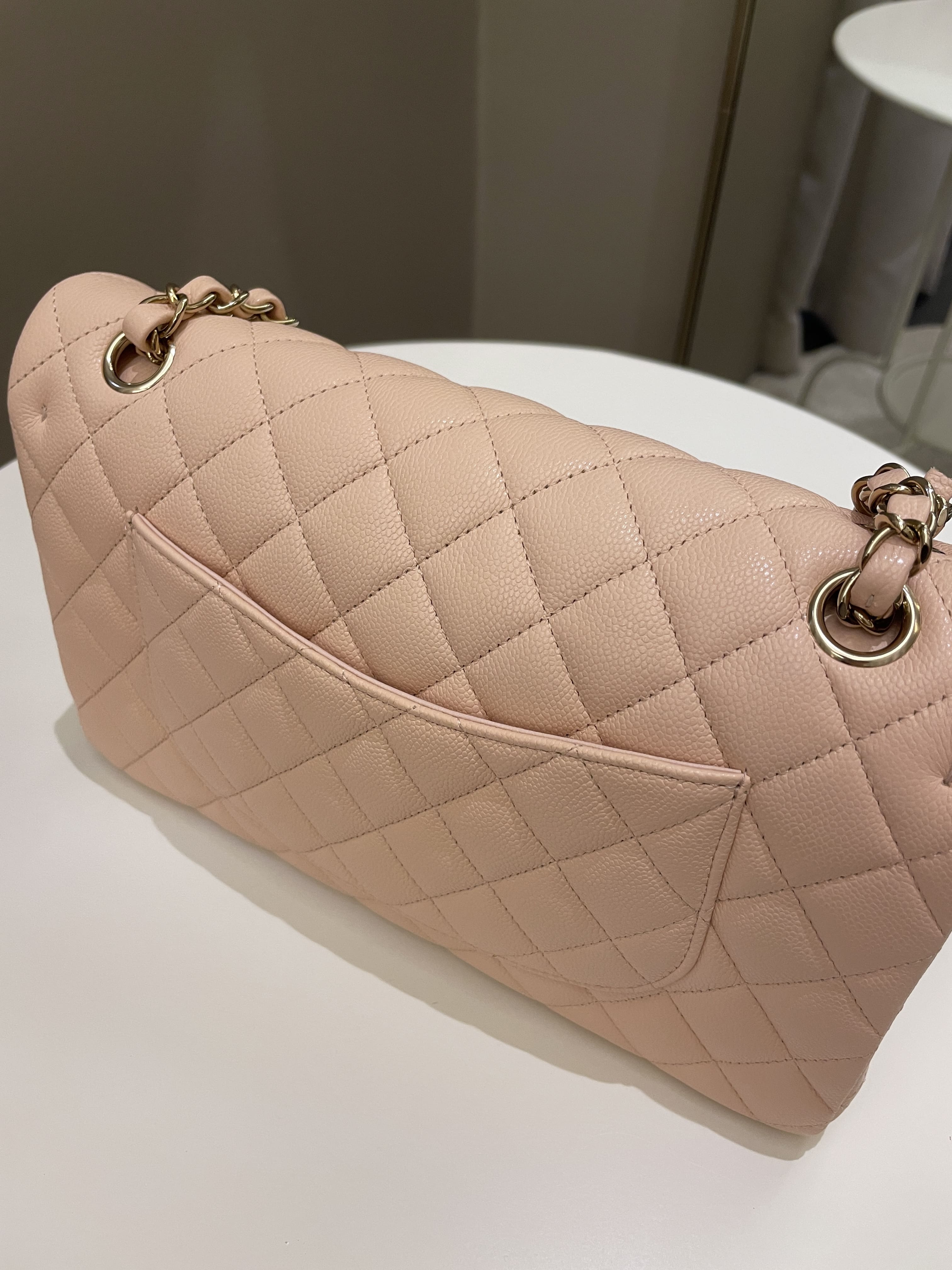 Chanel Classic Quilted Medium Double Flap Beige Caviar