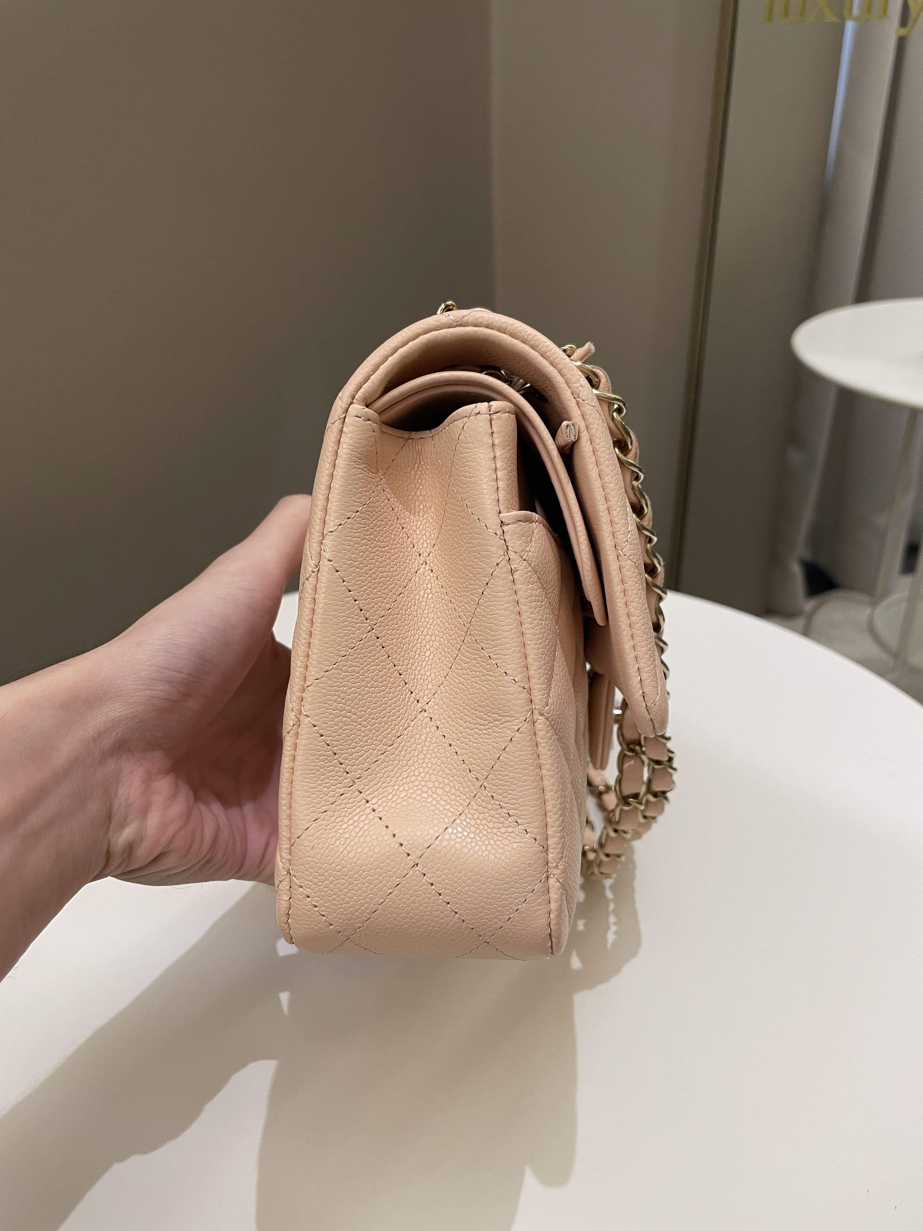 Chanel Classic Quilted Medium Double Flap Beige Caviar