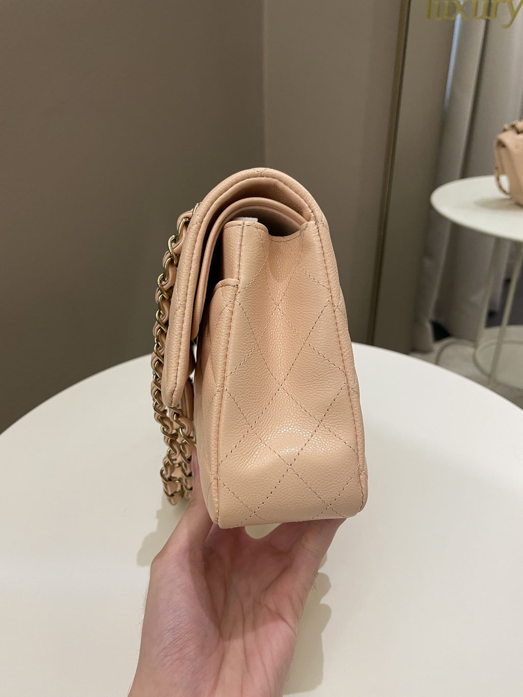 Chanel Classic Quilted Medium Double Flap Beige Caviar
