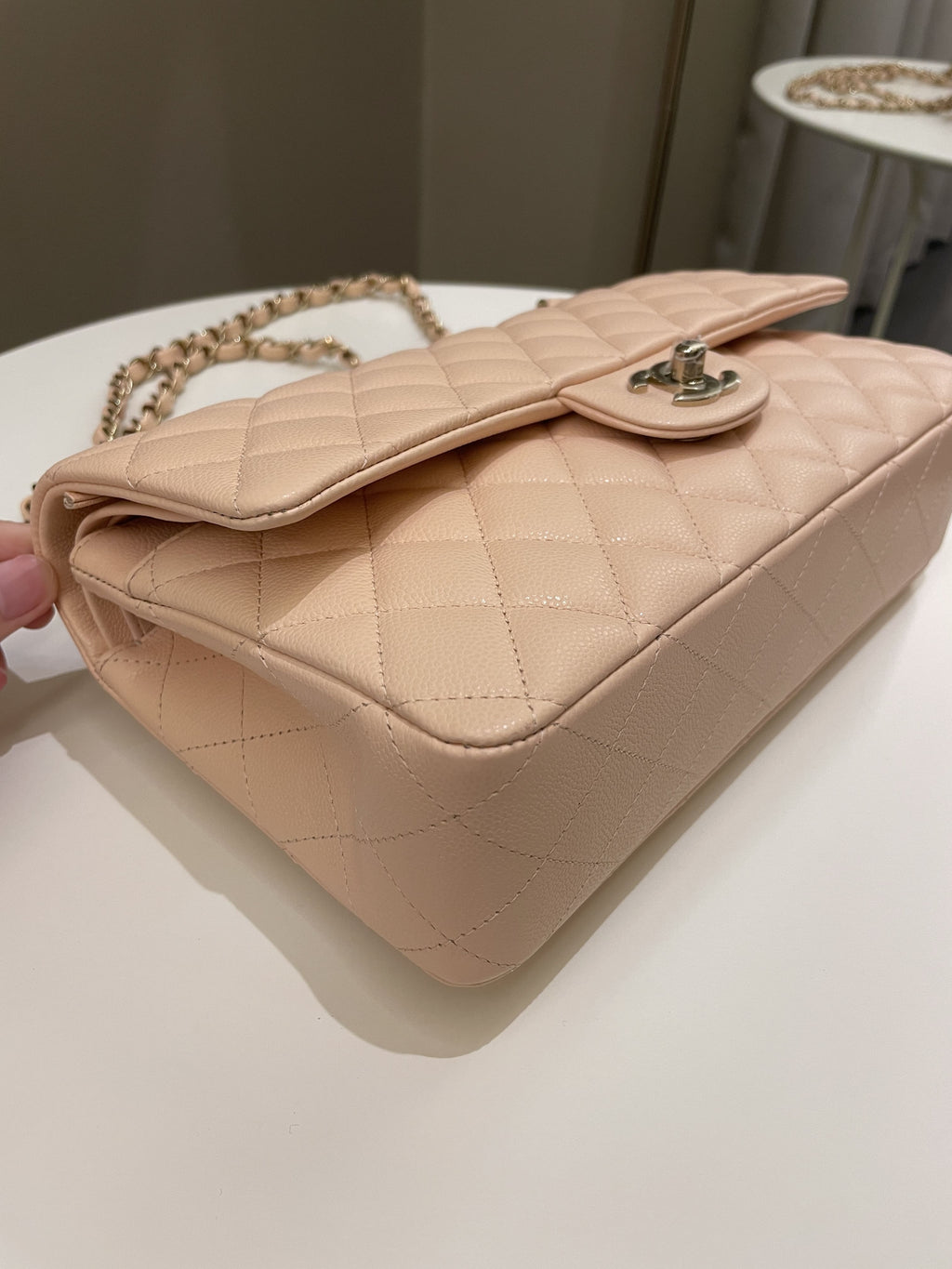 Chanel Classic Quilted Medium Double Flap Beige Caviar