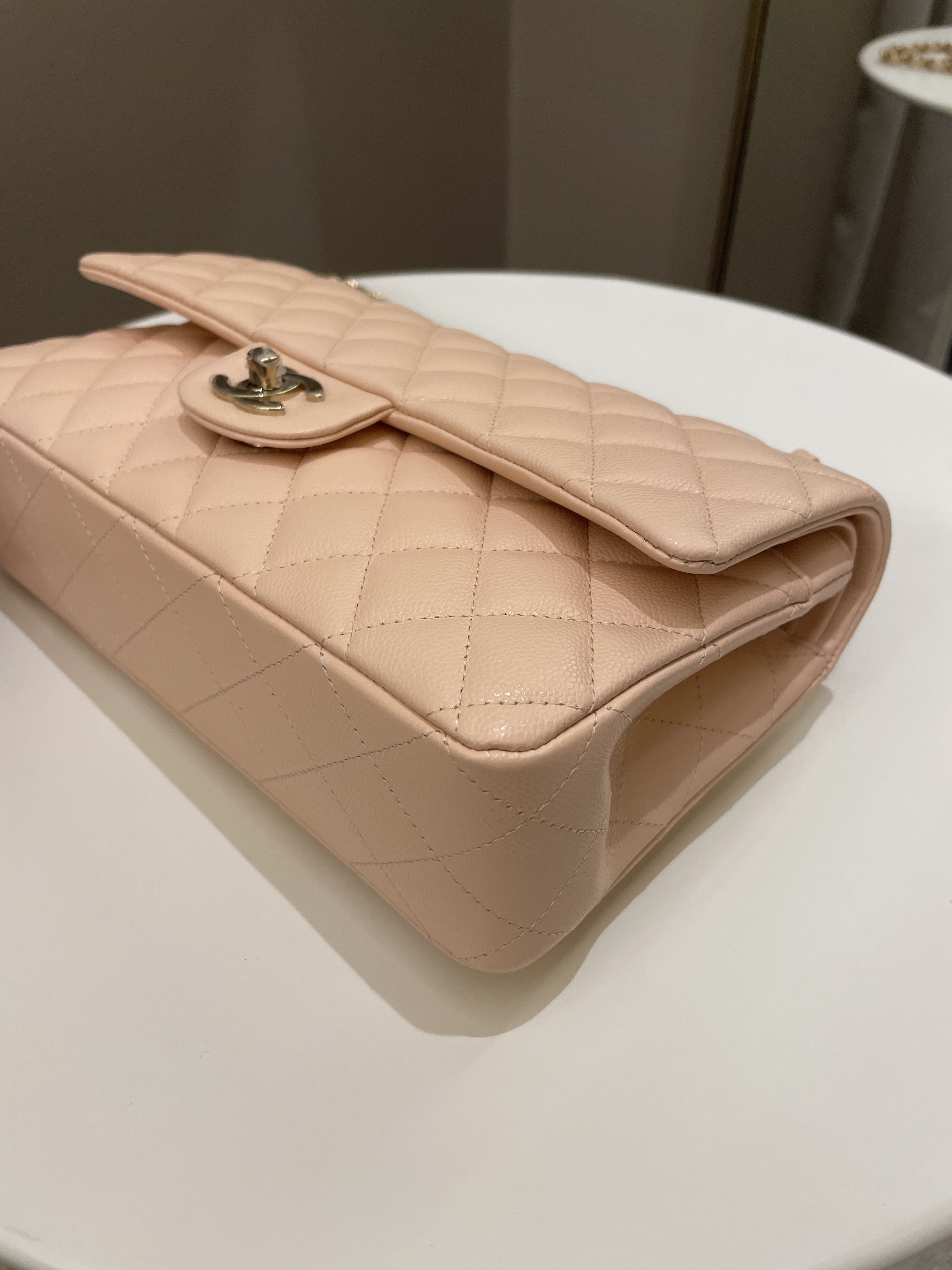 Chanel Classic Quilted Medium Double Flap Beige Caviar