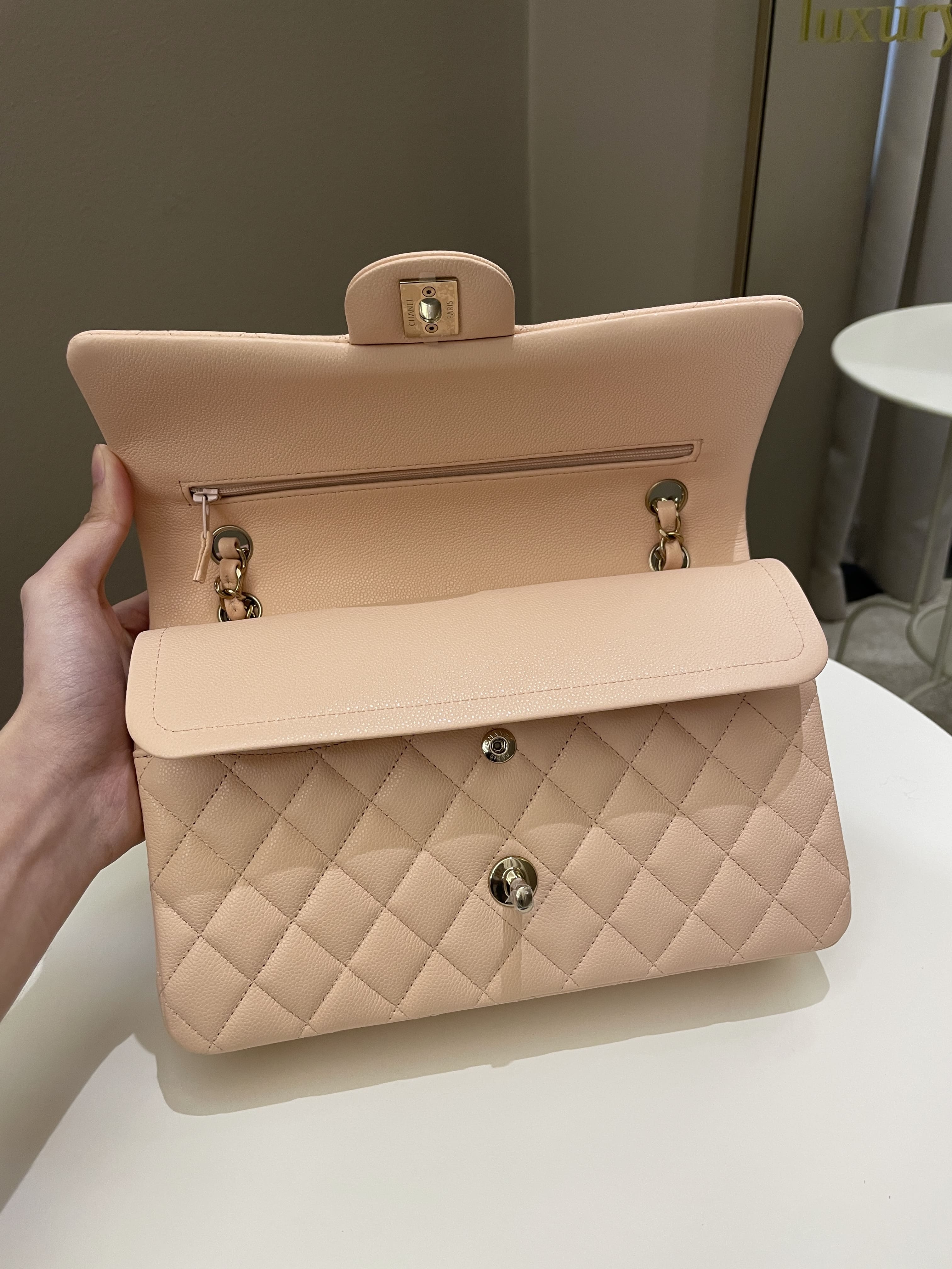 Chanel Classic Quilted Medium Double Flap Beige Caviar
