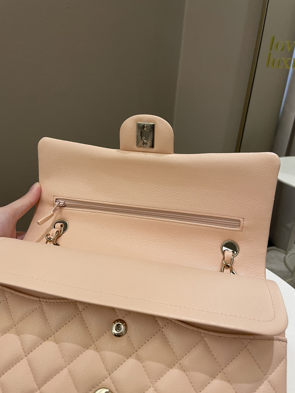 Chanel Classic Quilted Medium Double Flap Beige Caviar