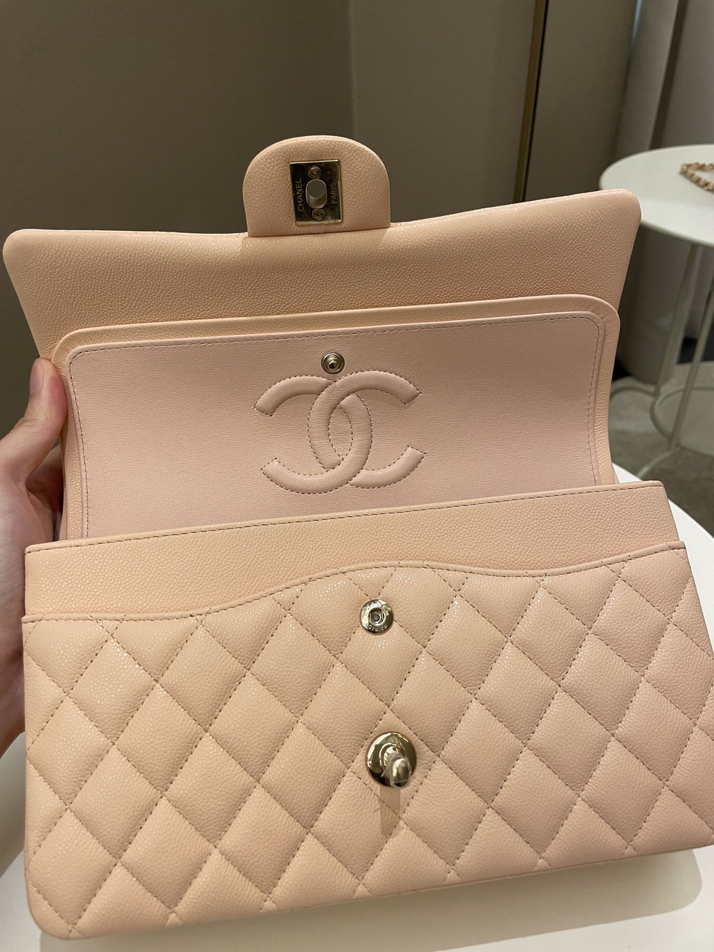 Chanel Classic Quilted Medium Double Flap Beige Caviar