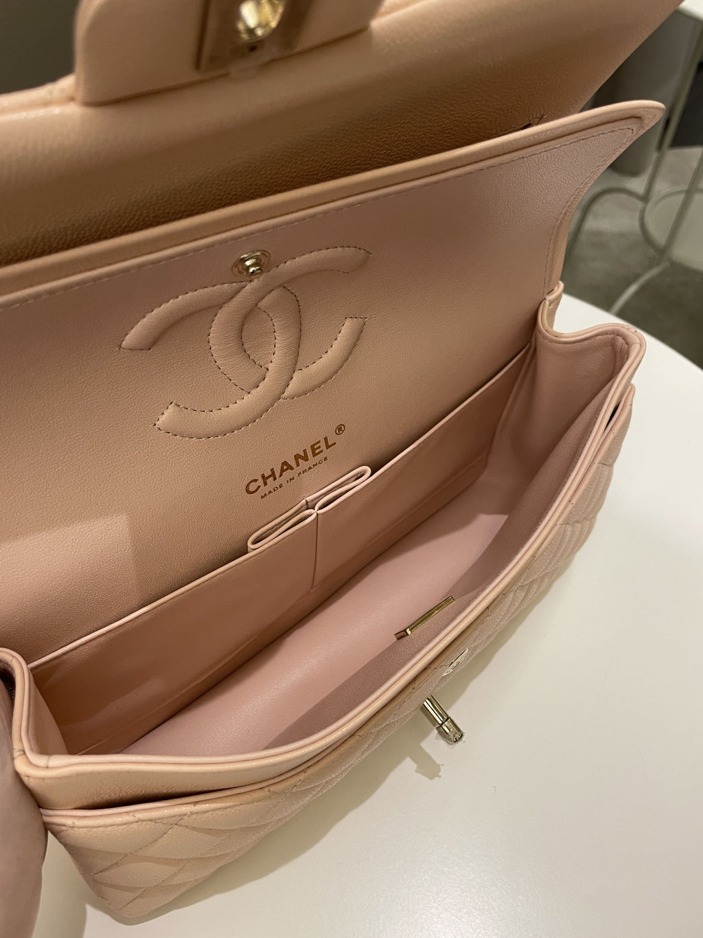 Chanel Classic Quilted Medium Double Flap Beige Caviar