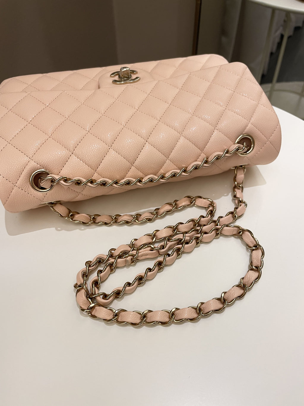 Chanel Classic Quilted Medium Double Flap Beige Caviar