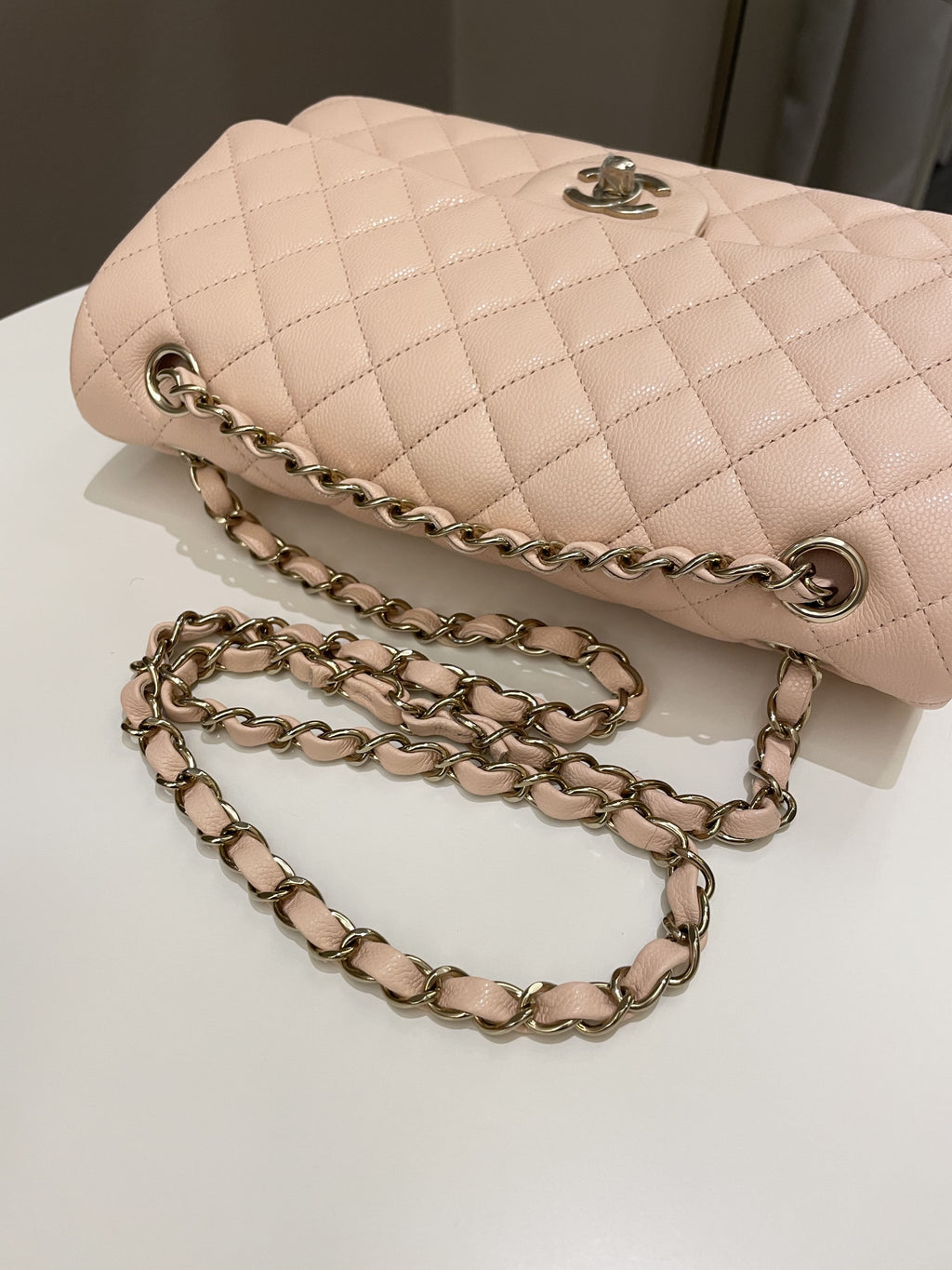 Chanel Classic Quilted Medium Double Flap Beige Caviar