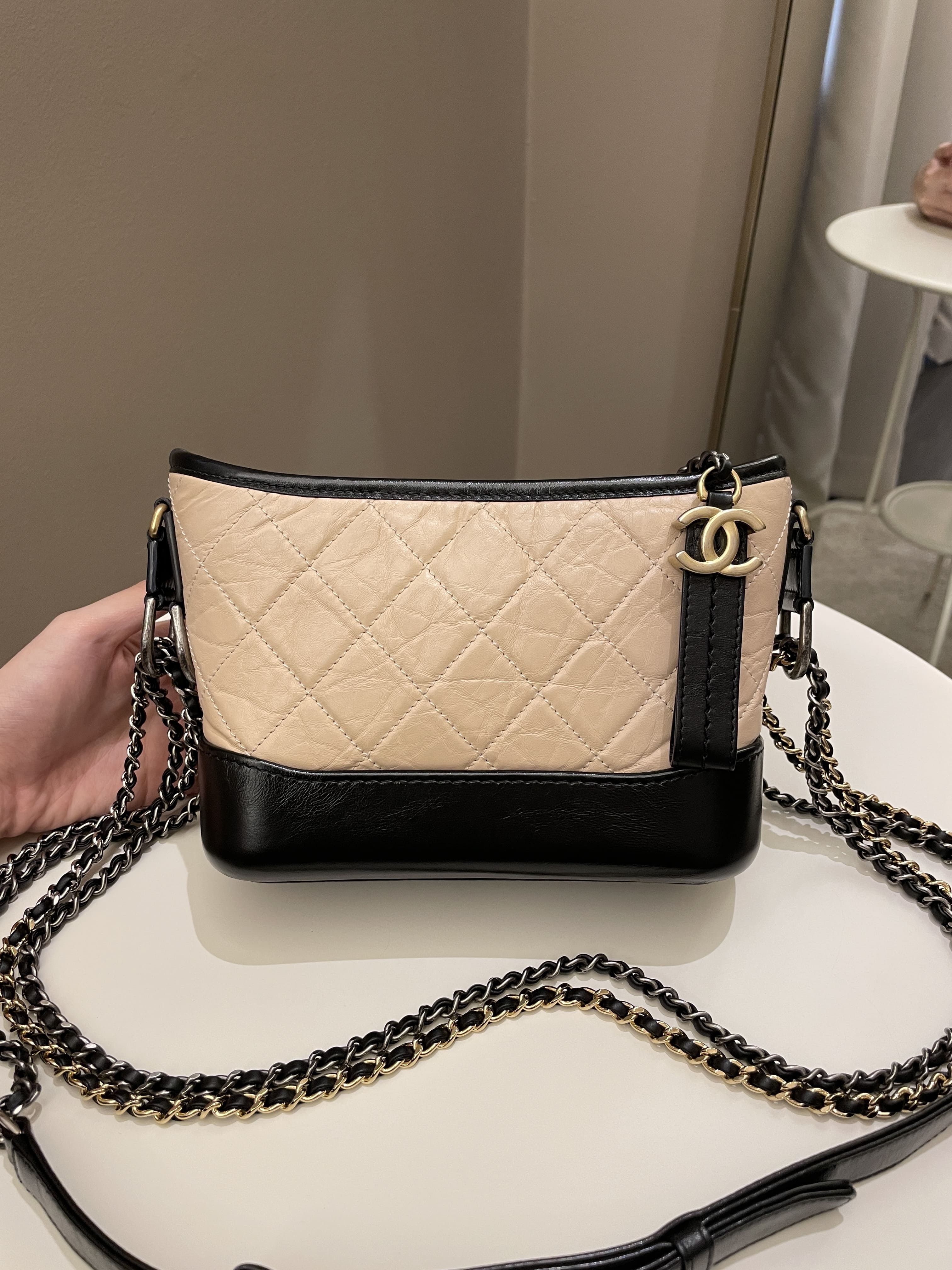 Chanel Quilted Gabrielle Hobo Beige/ Black Aged Calfskin