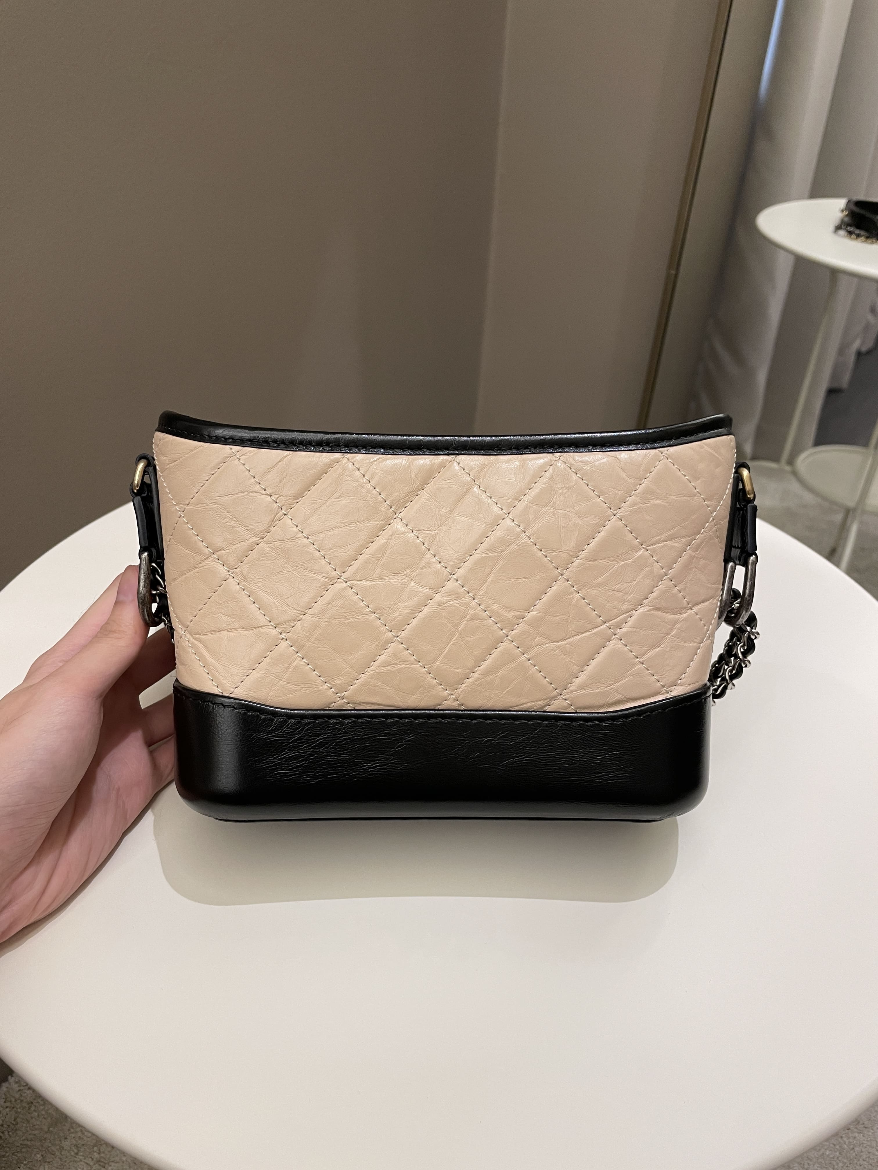 Chanel Quilted Gabrielle Hobo Beige/ Black Aged Calfskin