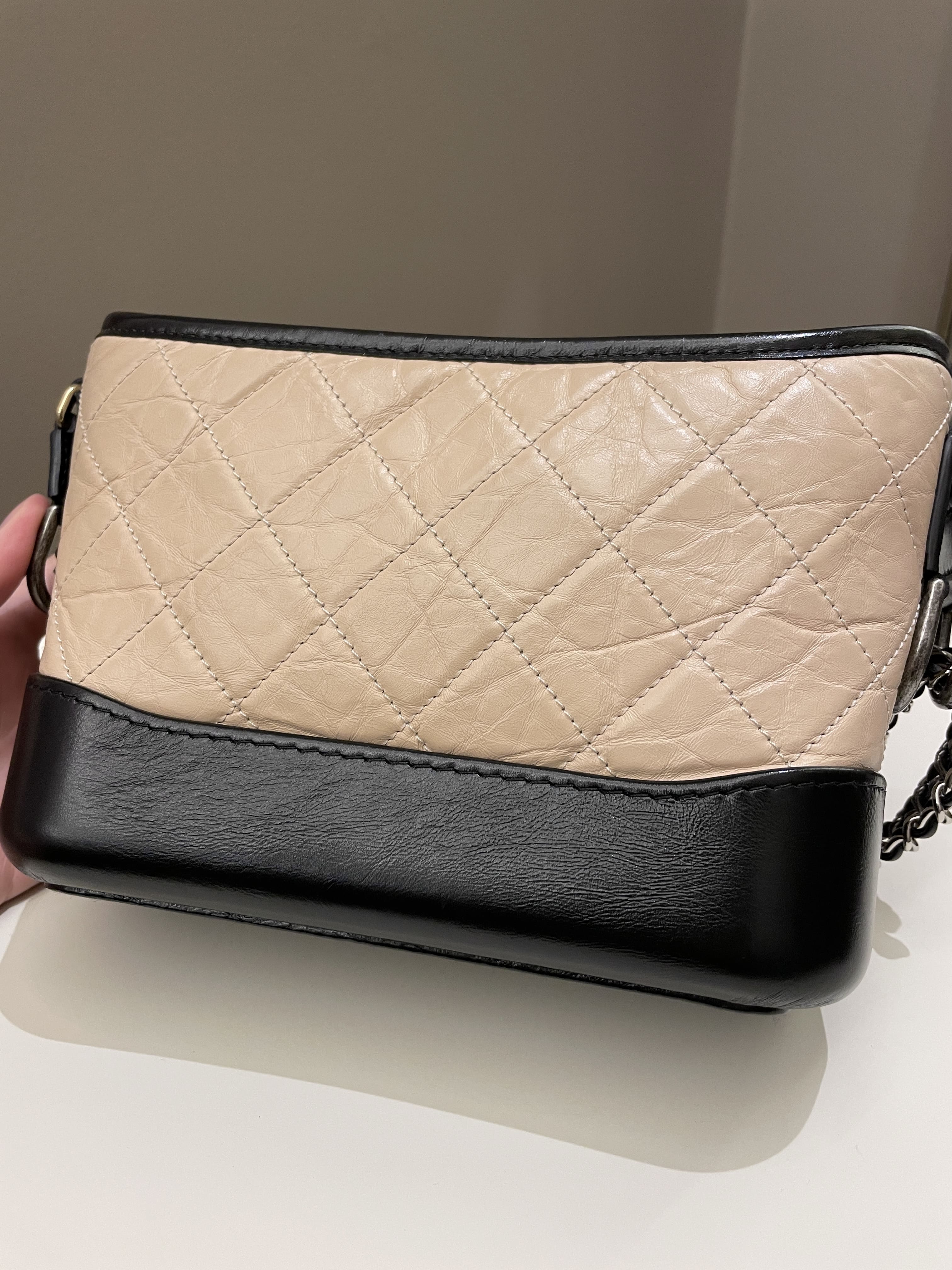 Chanel Quilted Gabrielle Hobo Beige/ Black Aged Calfskin