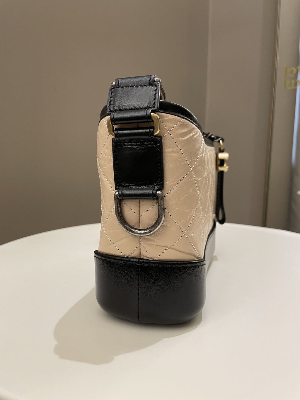 Chanel Quilted Gabrielle Hobo Beige/ Black Aged Calfskin