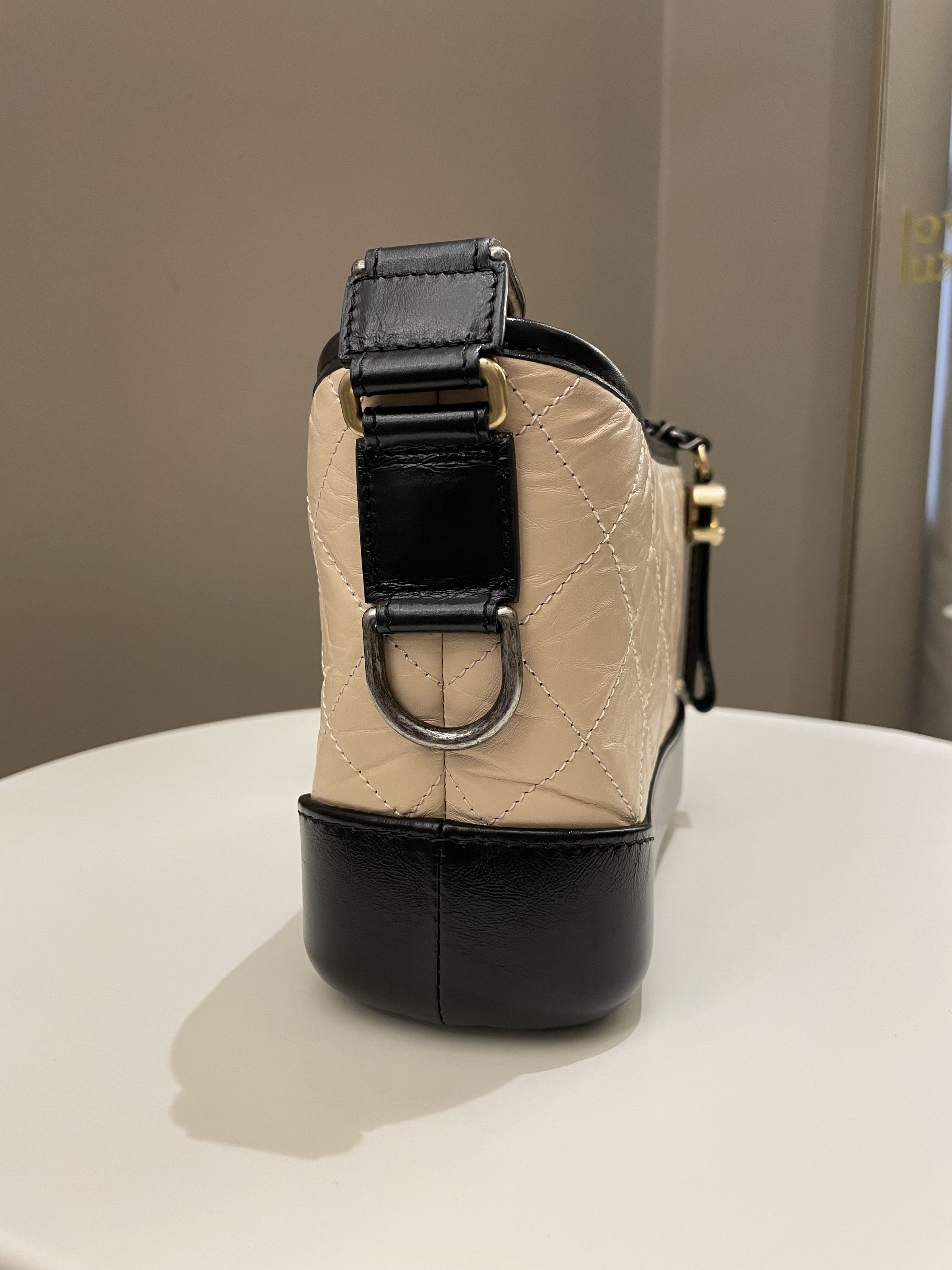 Chanel Quilted Gabrielle Hobo Beige/ Black Aged Calfskin