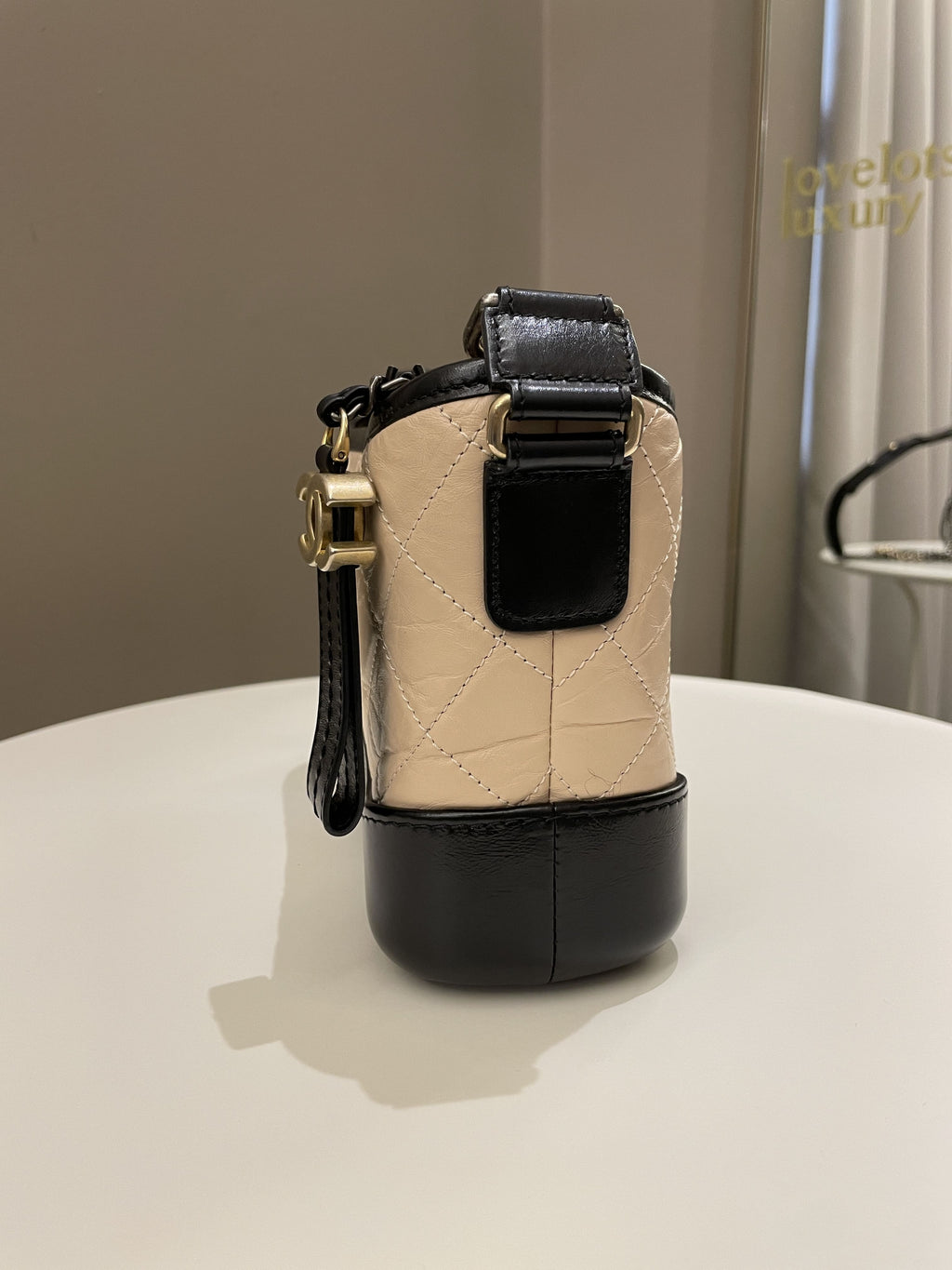 Chanel Quilted Gabrielle Hobo Beige/ Black Aged Calfskin