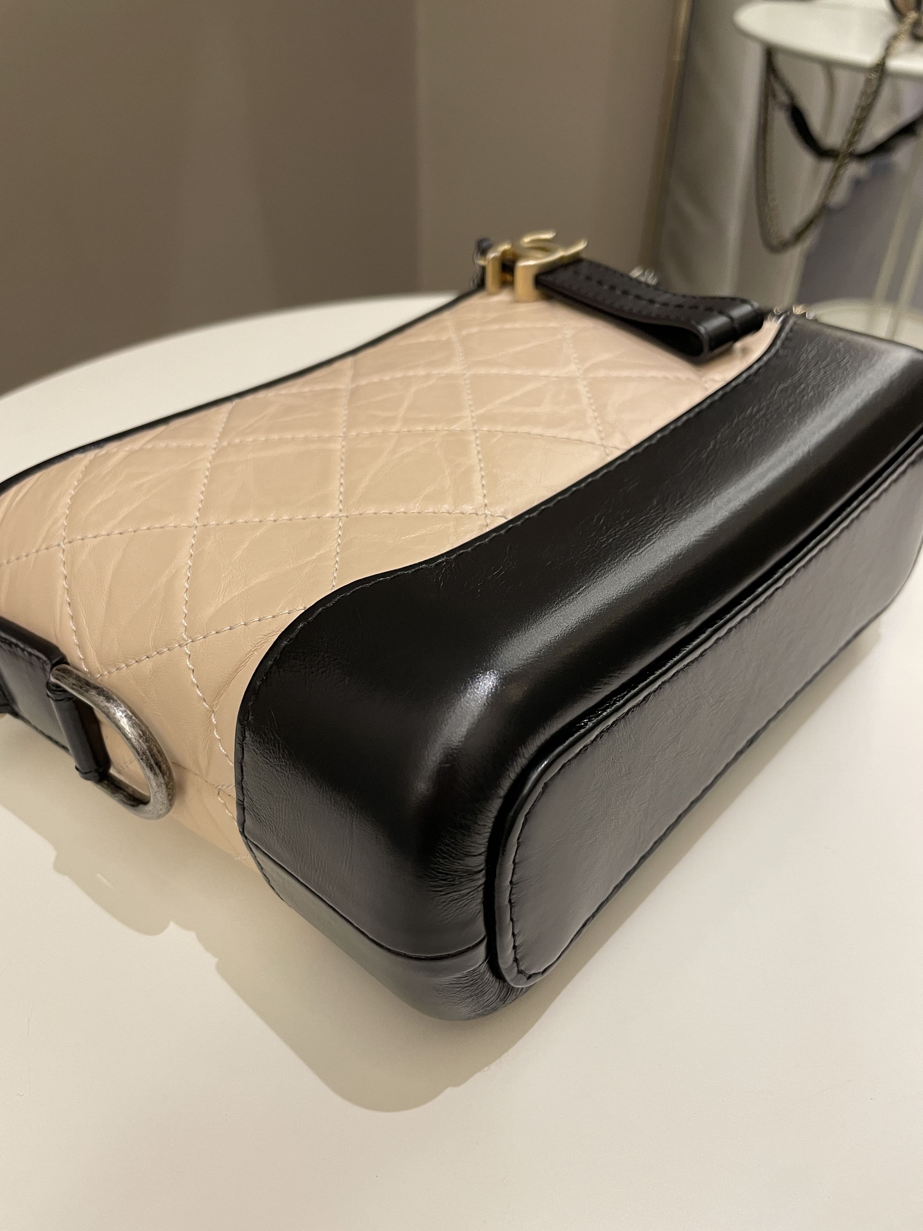 Chanel Quilted Gabrielle Hobo Beige/ Black Aged Calfskin