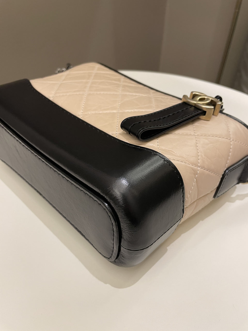 Chanel Quilted Gabrielle Hobo Beige/ Black Aged Calfskin