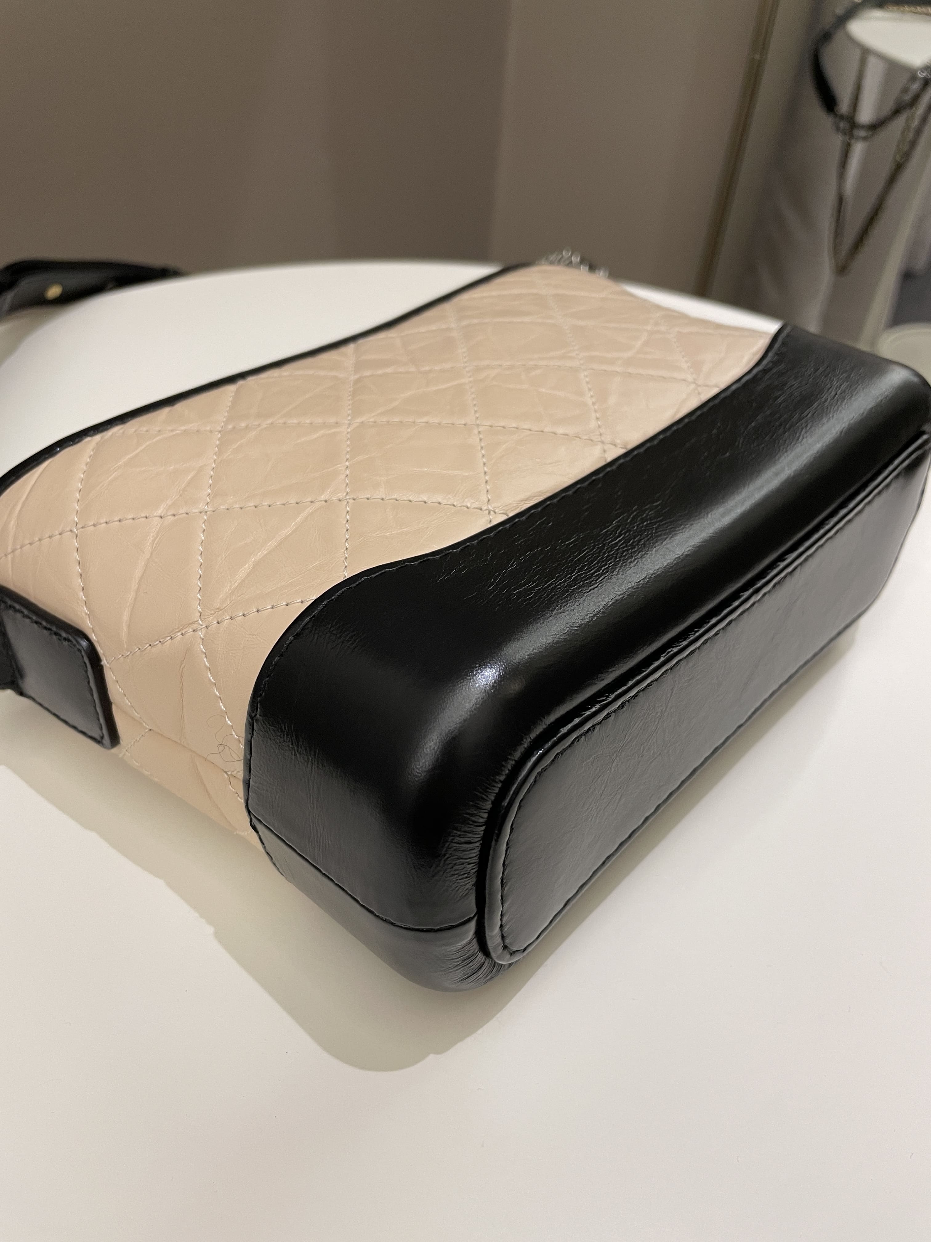 Chanel Quilted Gabrielle Hobo Beige/ Black Aged Calfskin