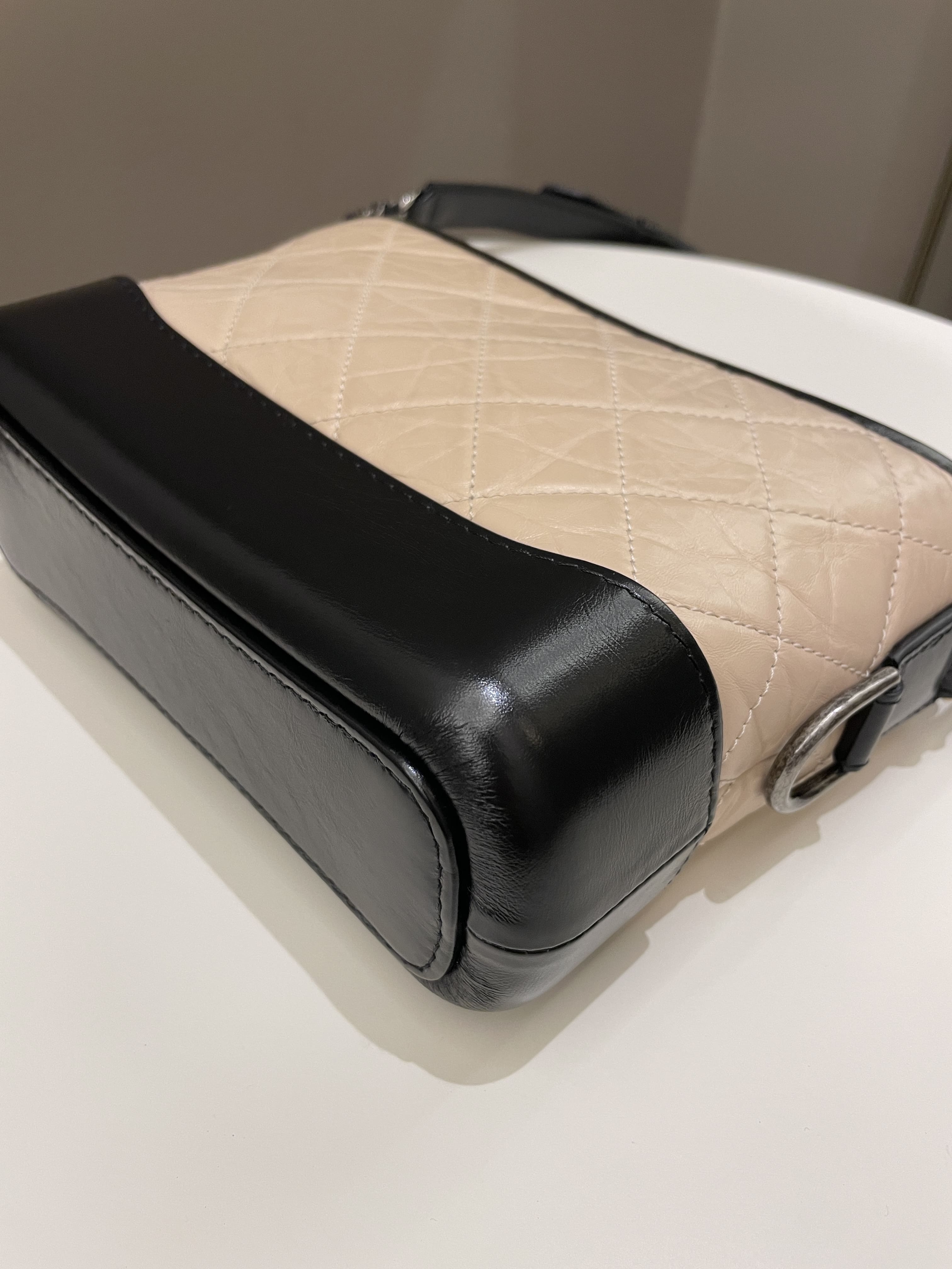 Chanel Quilted Gabrielle Hobo Beige/ Black Aged Calfskin