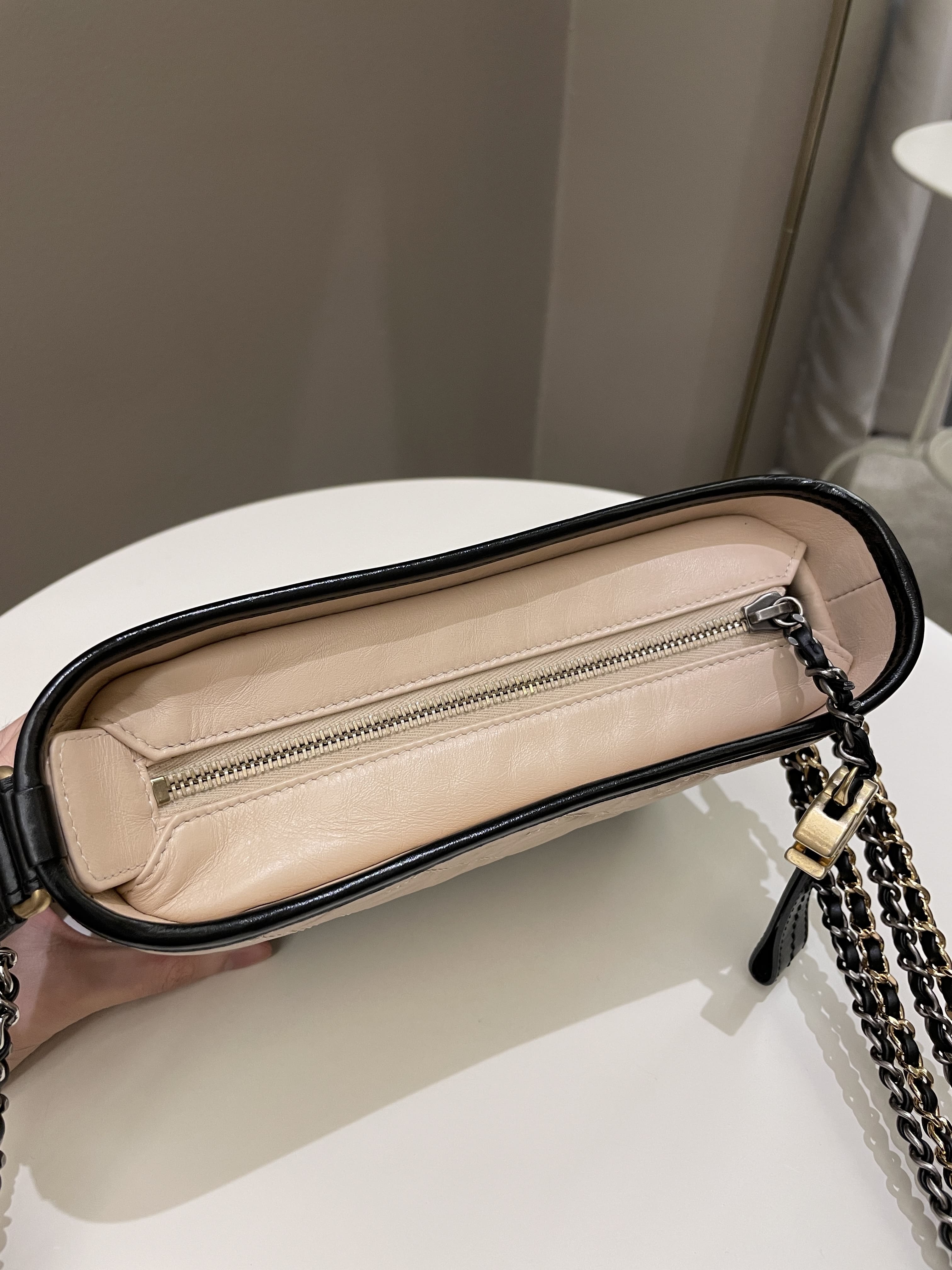 Chanel Quilted Gabrielle Hobo Beige/ Black Aged Calfskin