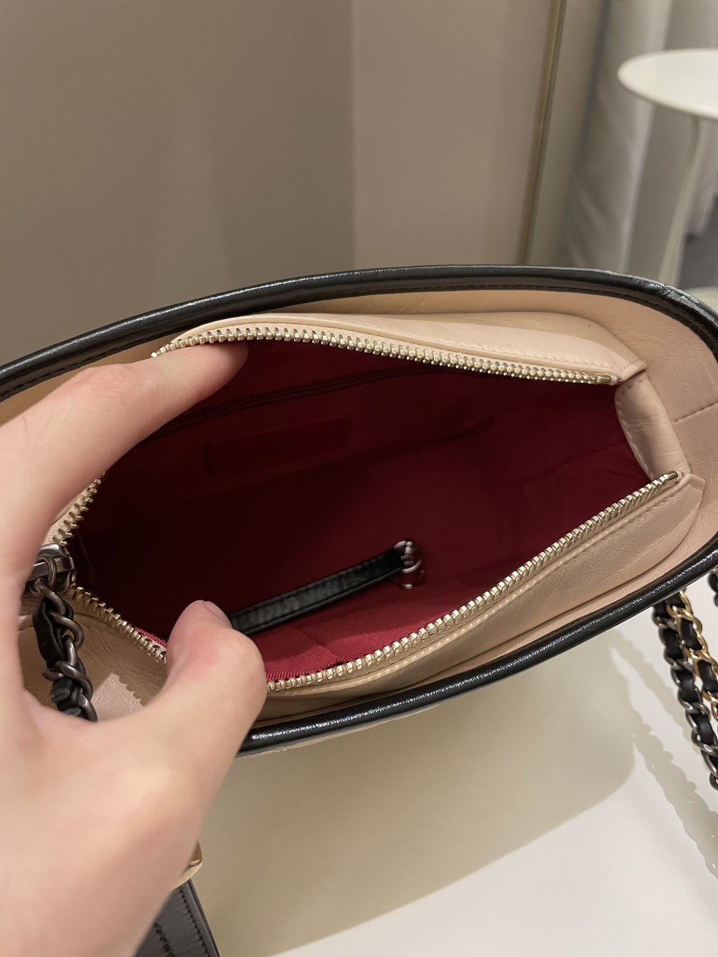 Chanel Quilted Gabrielle Hobo Beige/ Black Aged Calfskin