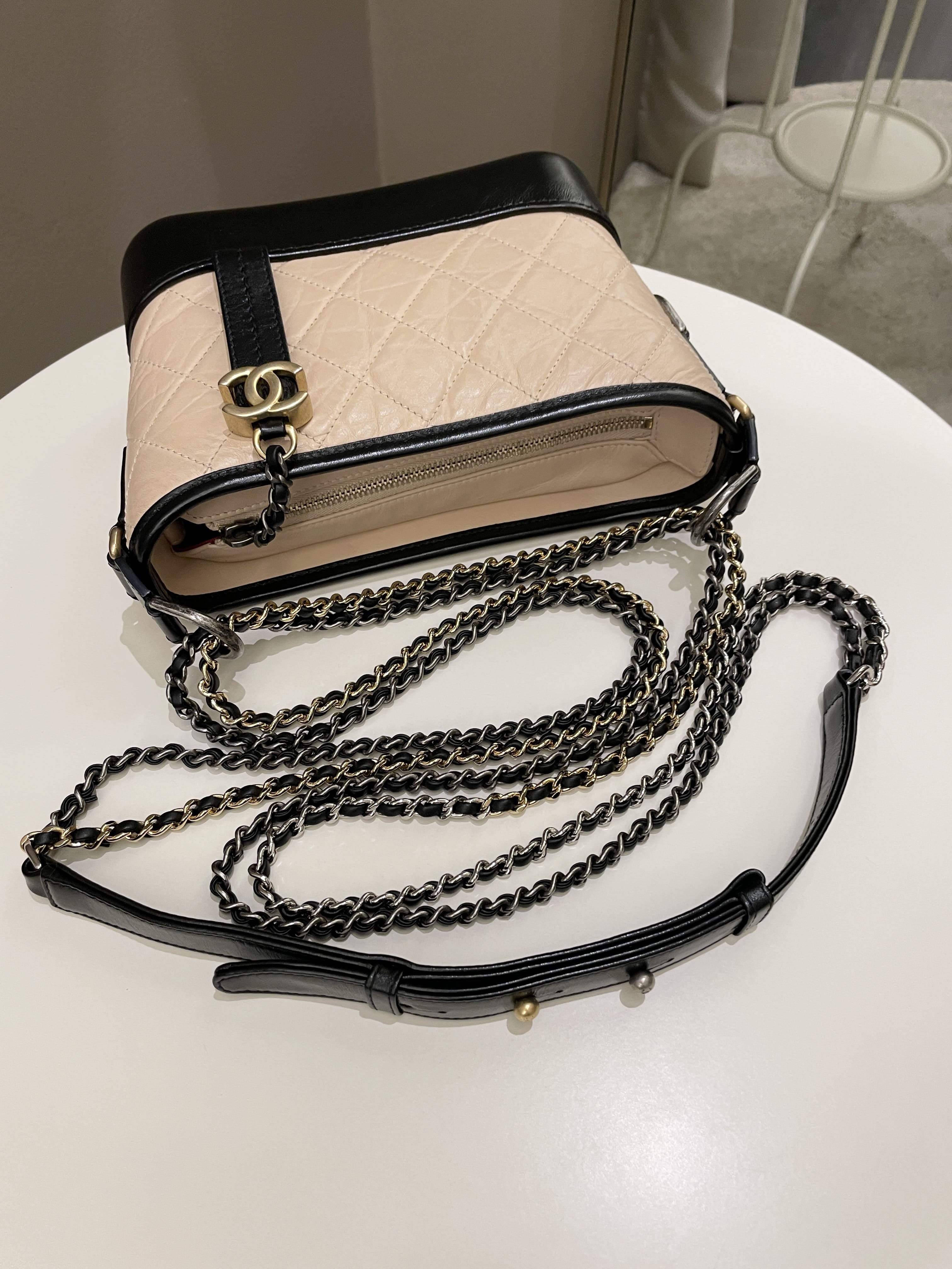 Chanel Quilted Gabrielle Hobo Beige/ Black Aged Calfskin