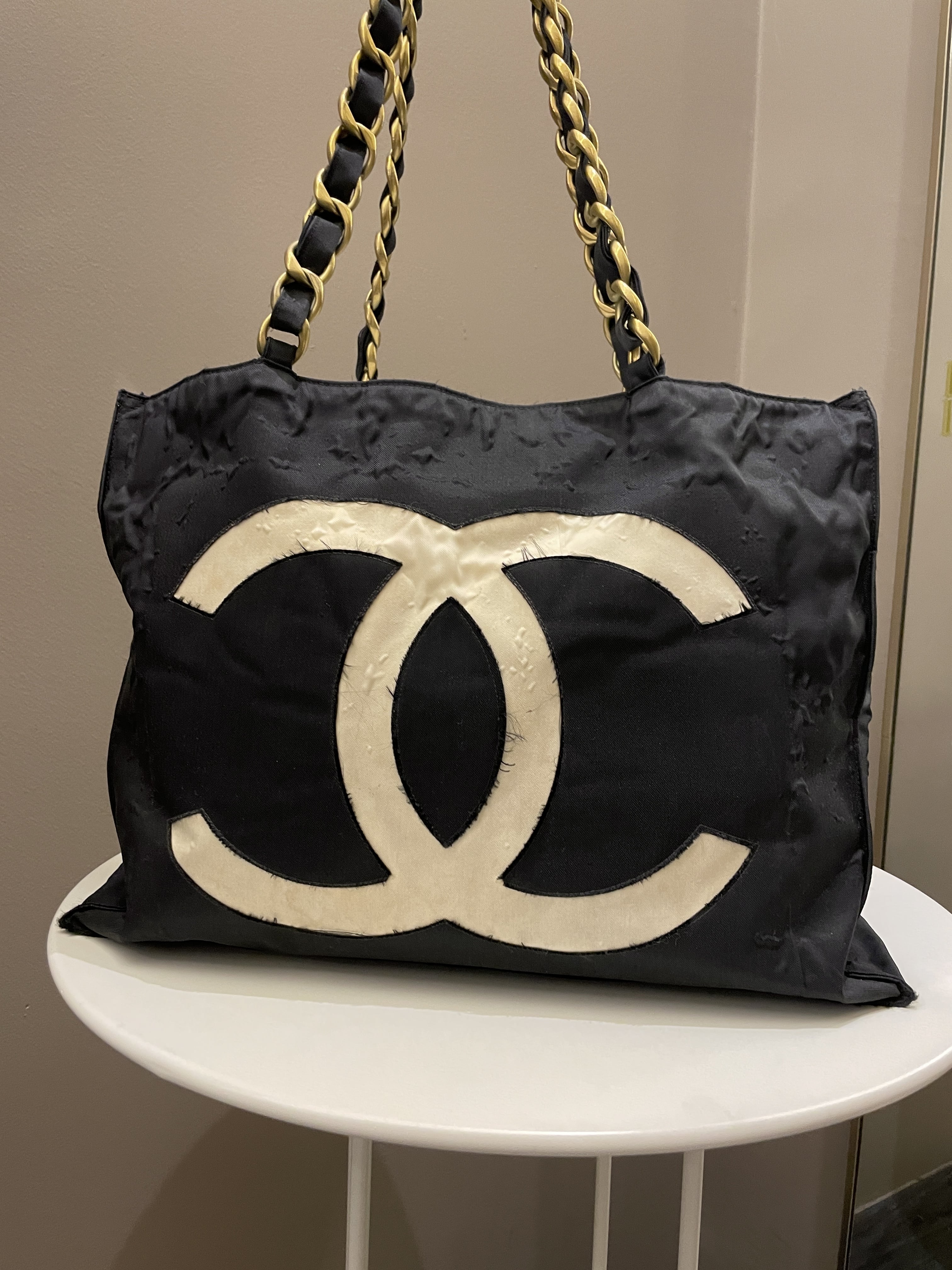 Chanel Cc Vintage Tote Bag Black Canvas