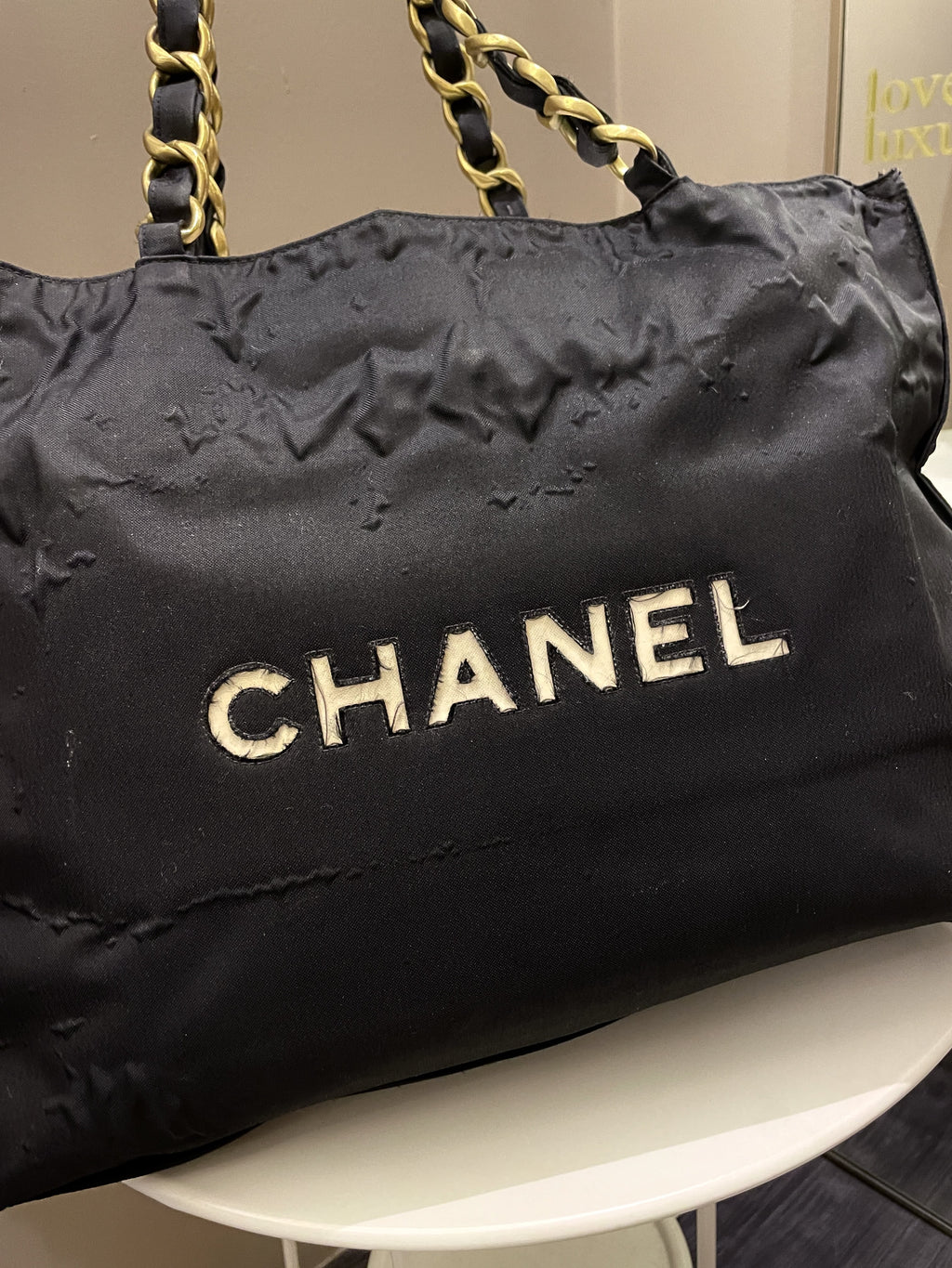 Chanel Cc Vintage Tote Bag Black Canvas
