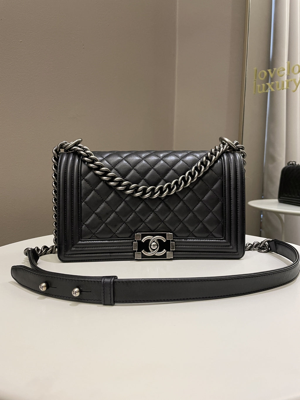 Chanel Quilted Boy Old Medium Black Calfskin