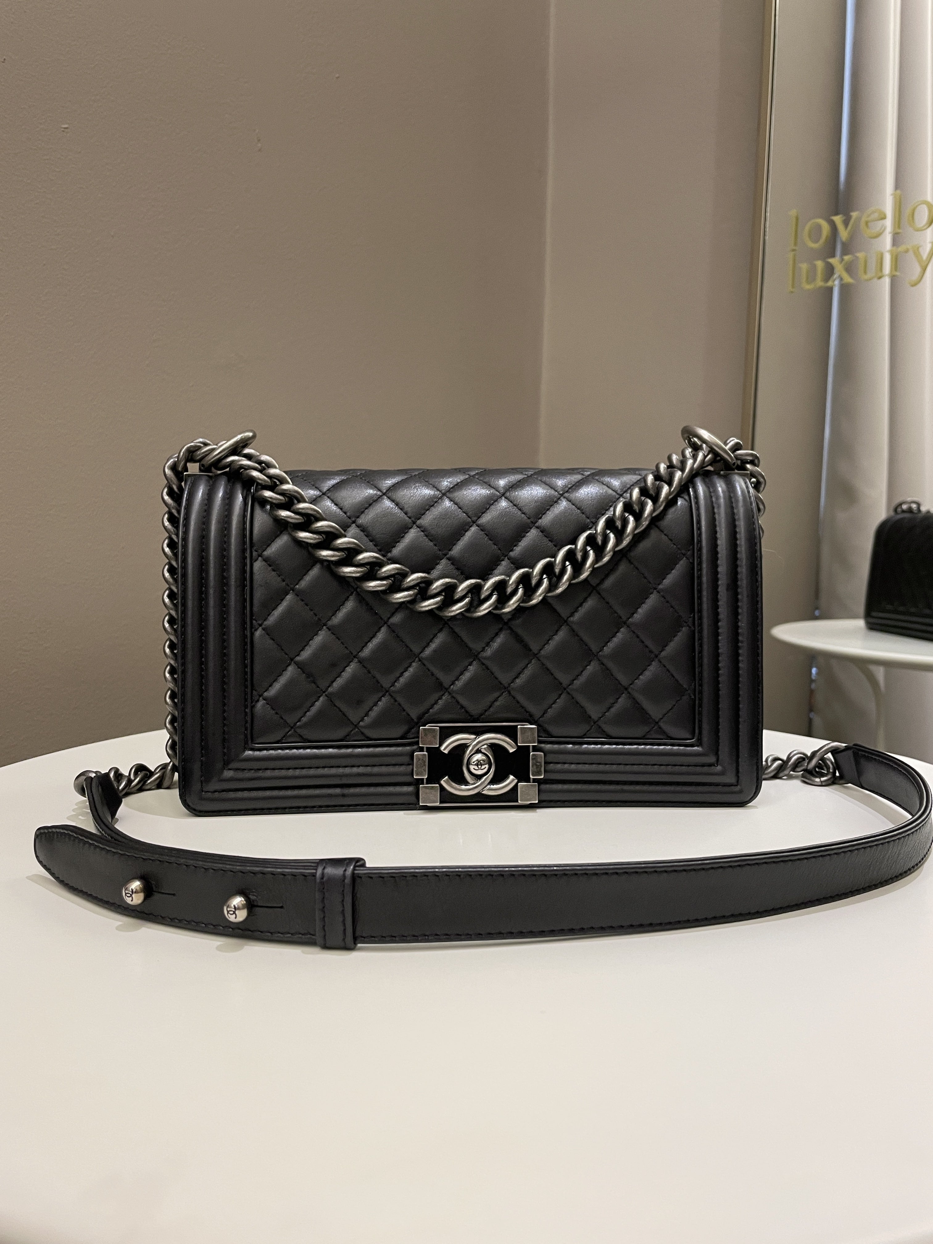 Chanel Quilted Boy Old Medium Black Calfskin