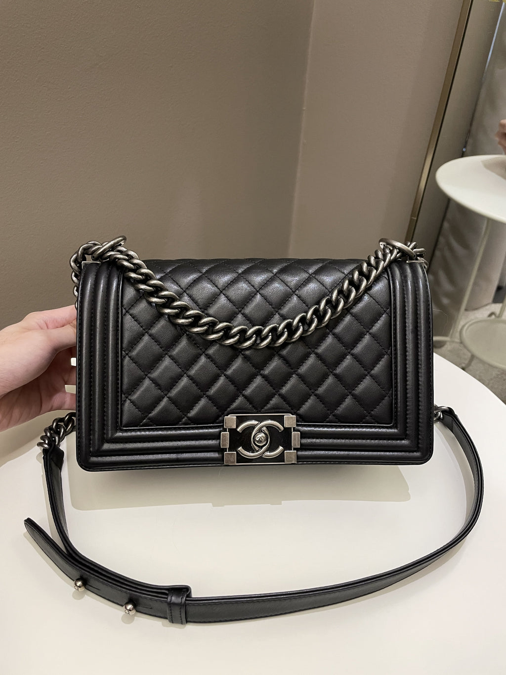 Chanel Quilted Boy Old Medium Black Calfskin