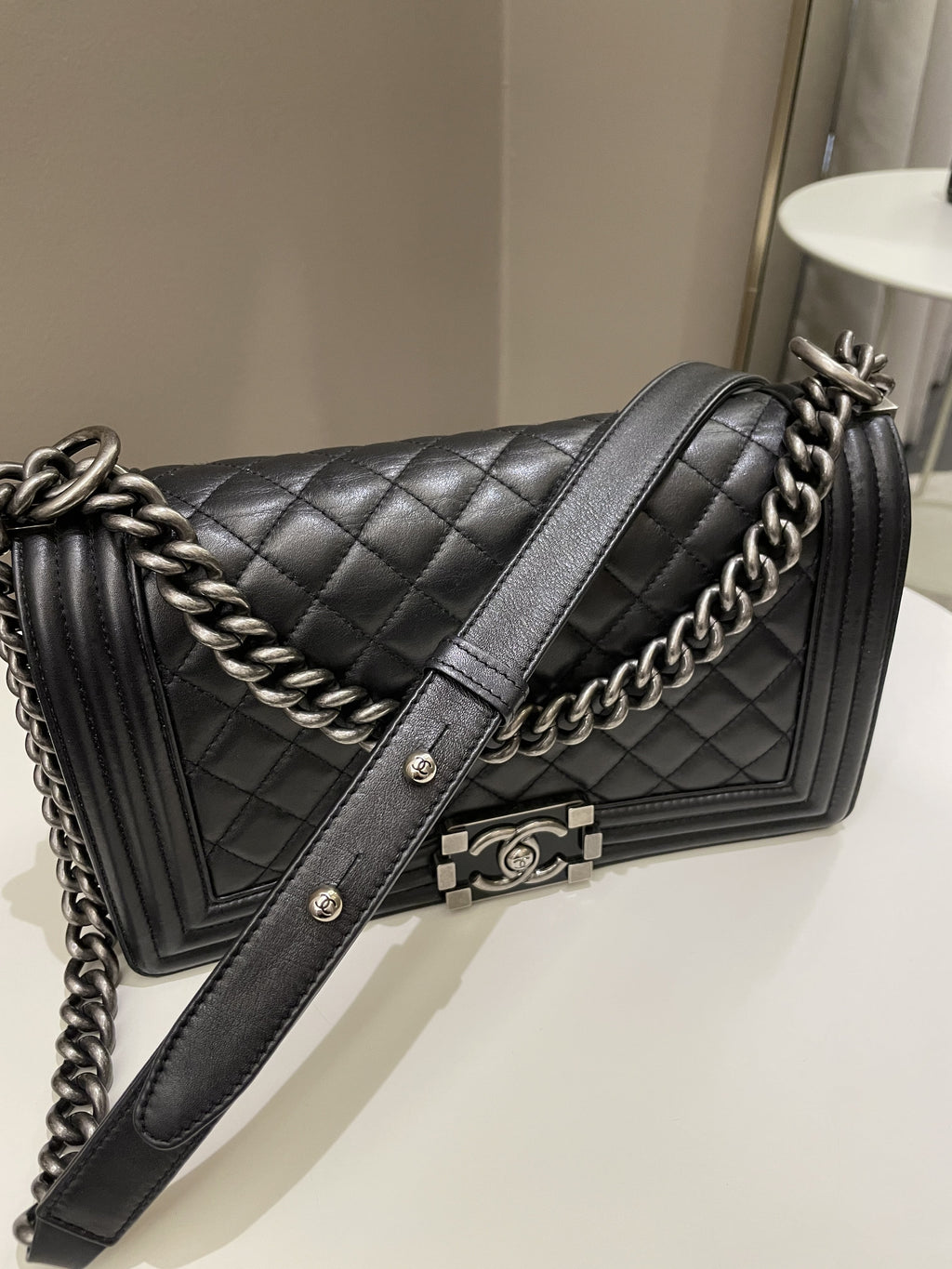 Chanel Quilted Boy Old Medium Black Calfskin