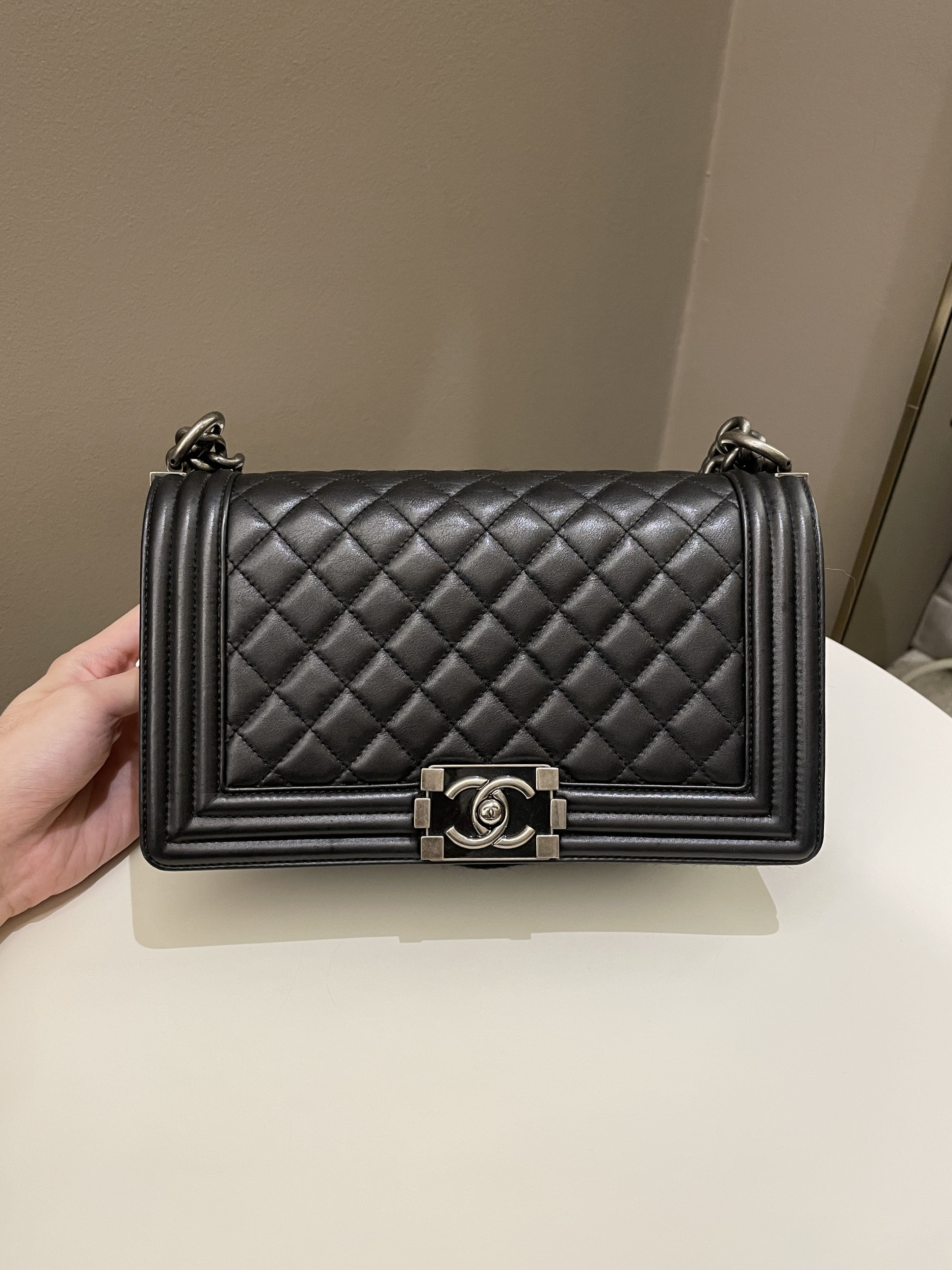Chanel Quilted Boy Old Medium Black Calfskin