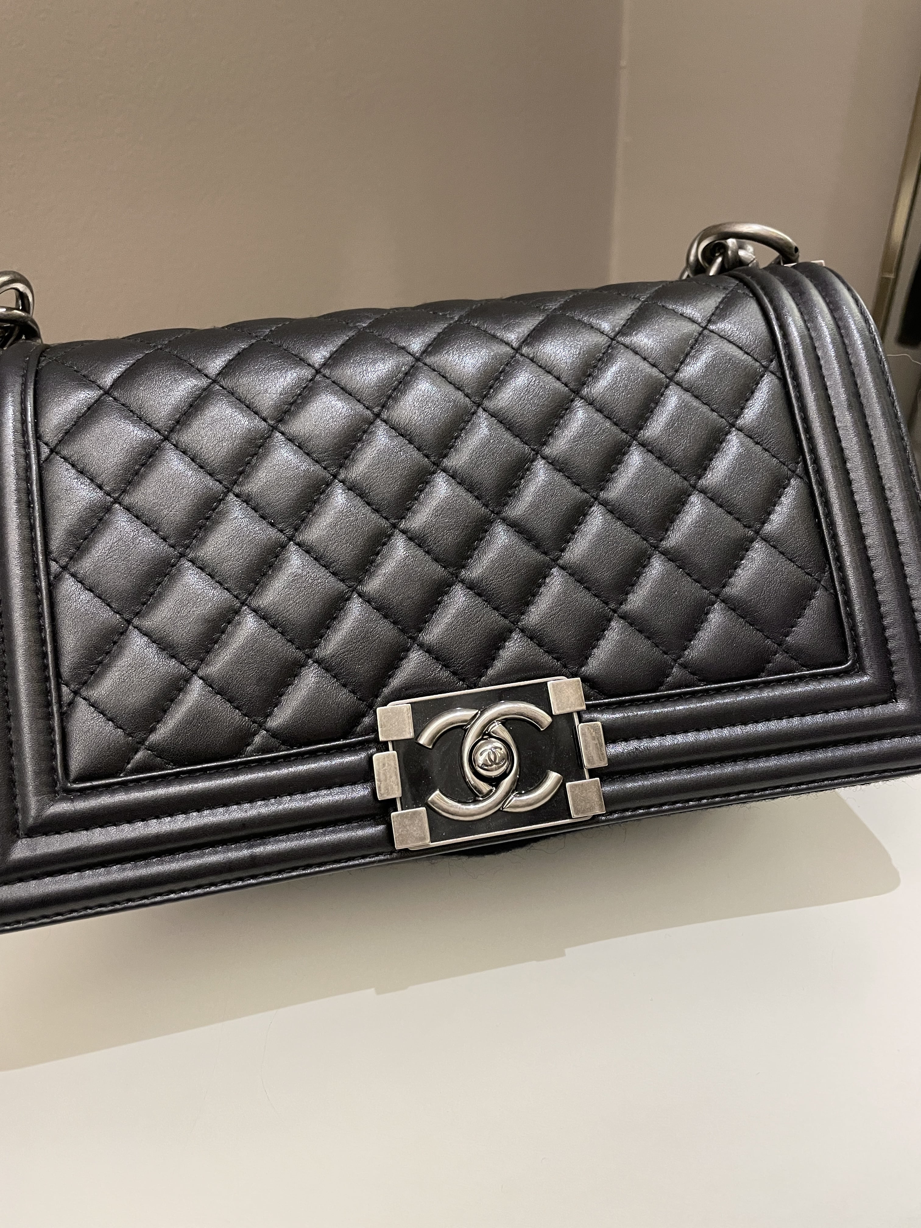 Chanel Quilted Boy Old Medium Black Calfskin