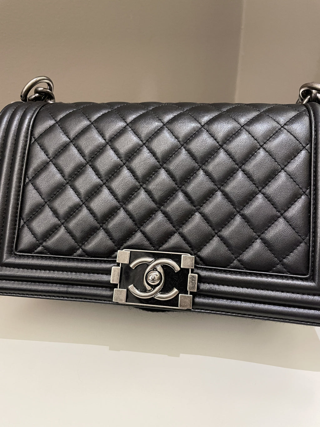Chanel Quilted Boy Old Medium Black Calfskin