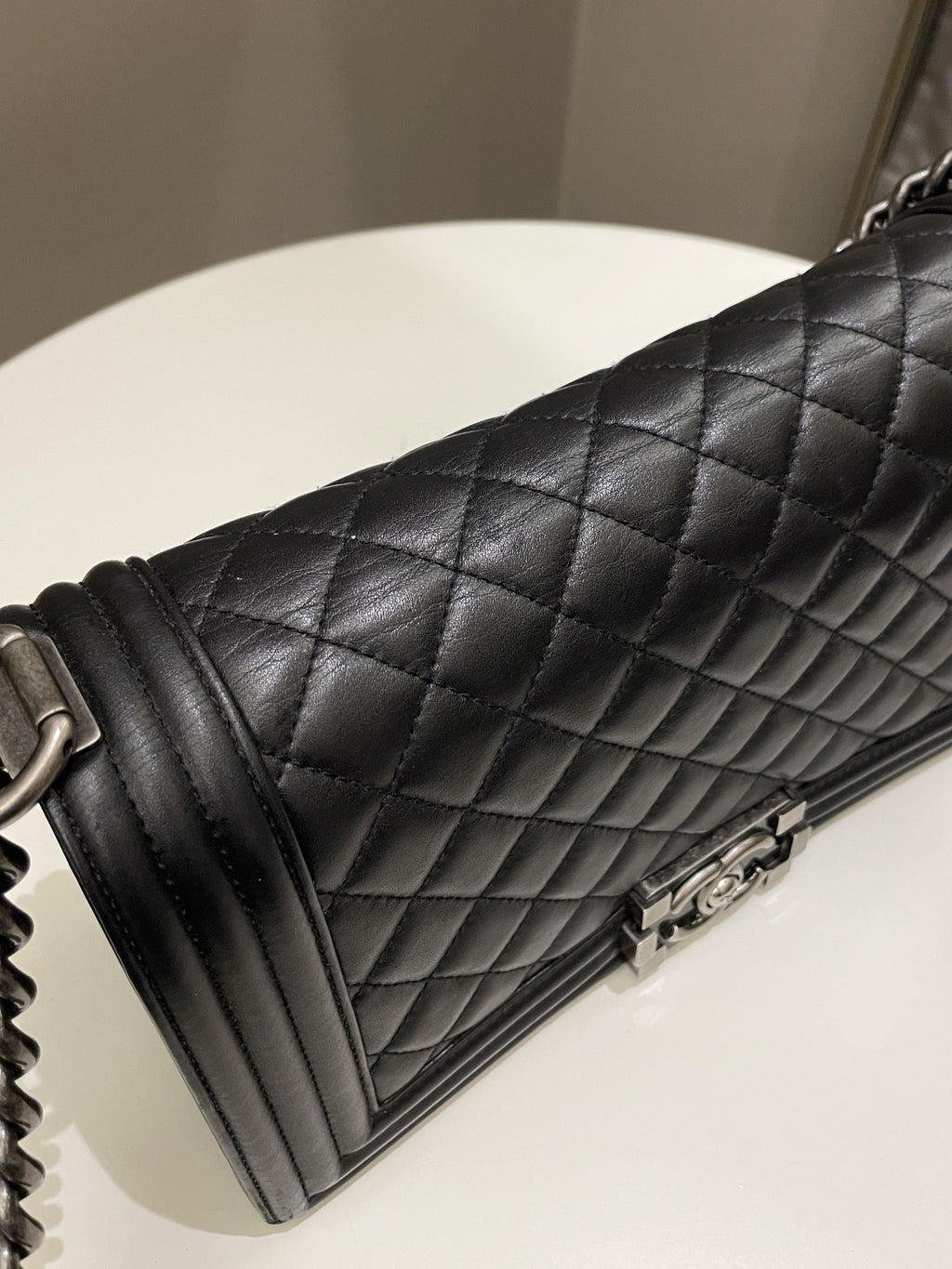 Chanel Quilted Boy Old Medium Black Calfskin