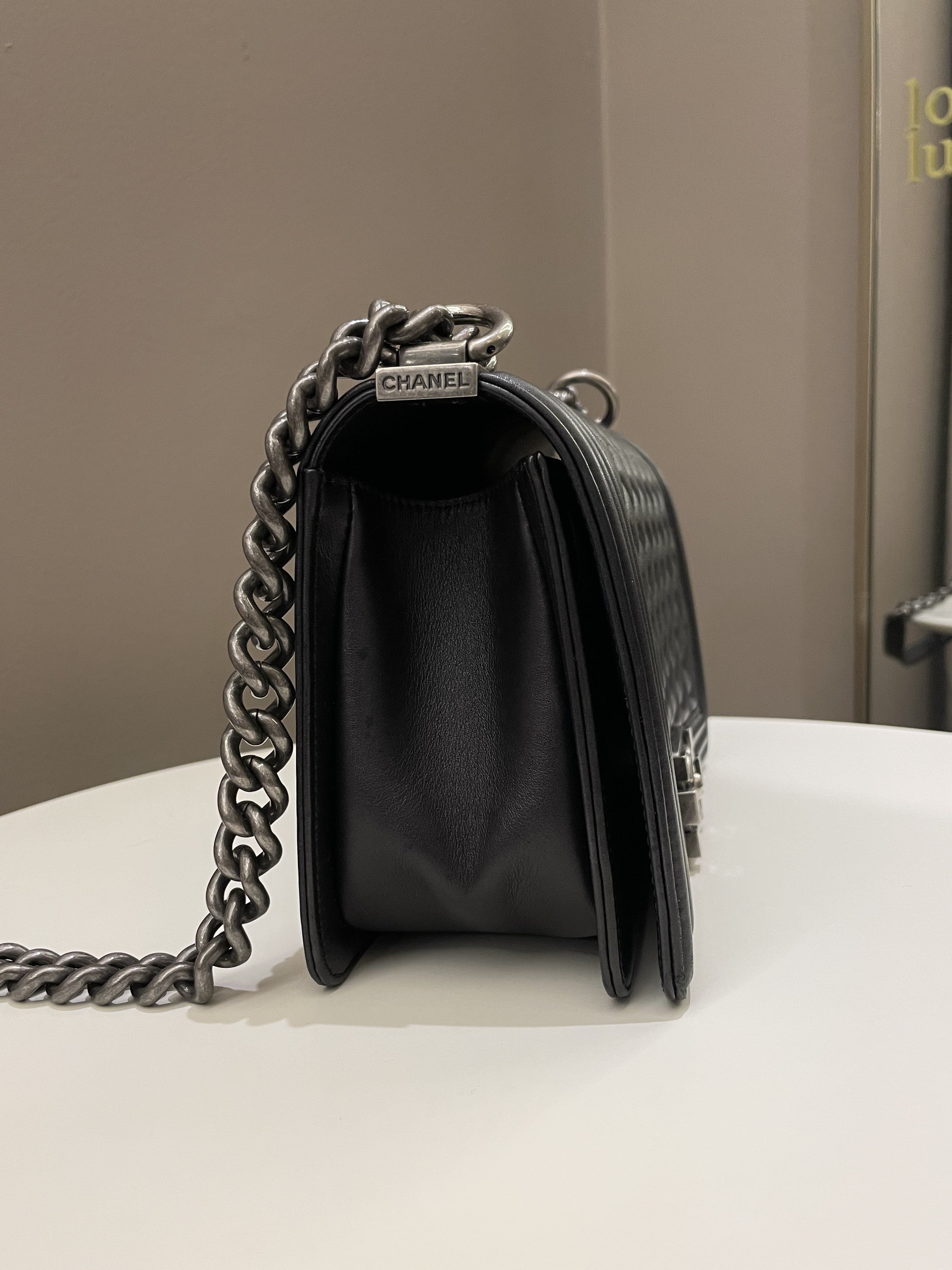 Chanel Quilted Boy Old Medium Black Calfskin