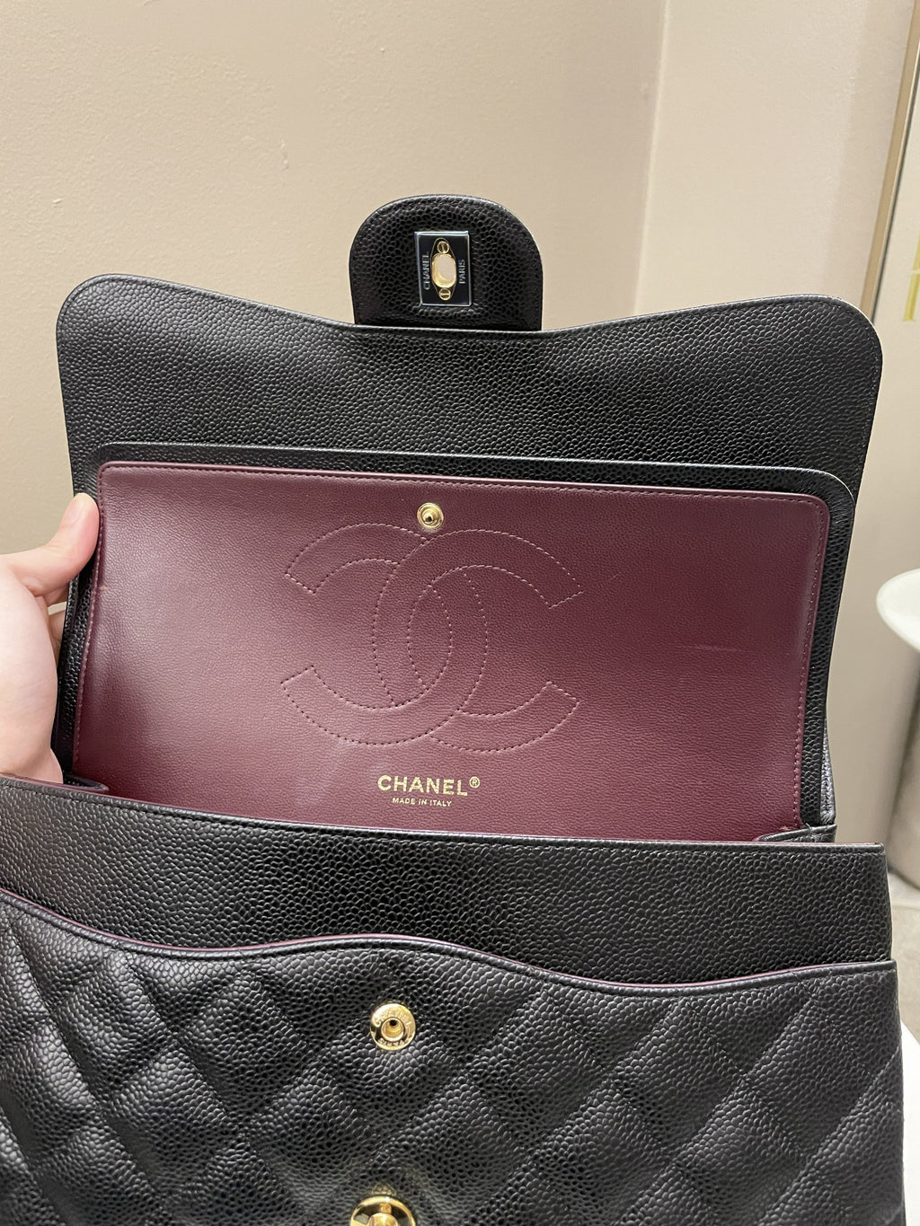 Chanel Classic Quilted Jumbo Double Flap Black Caviar