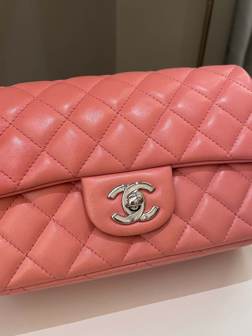 Chanel Quilted Mini Rectangular Mauve Pink Lambskin