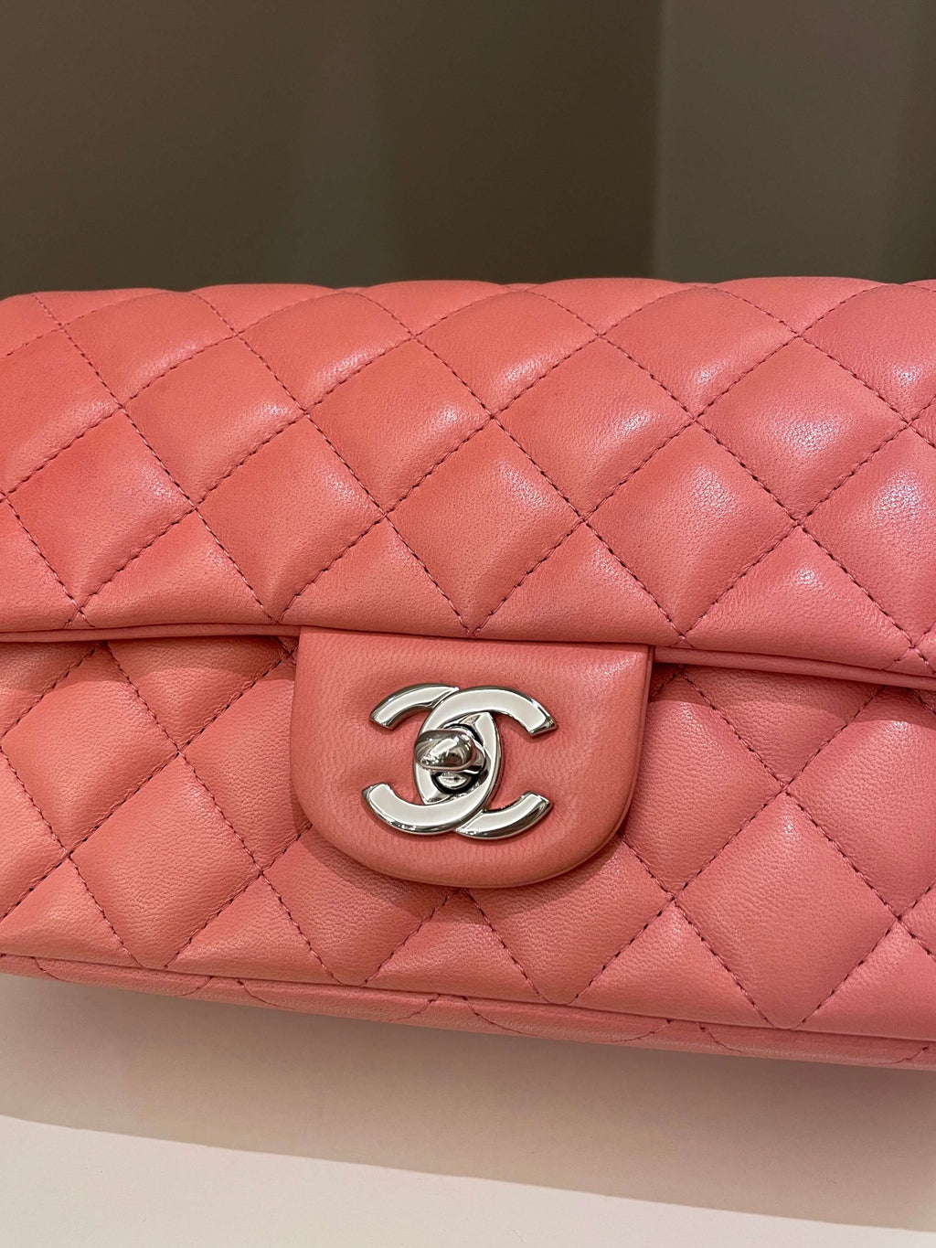 Chanel Quilted Mini Rectangular Mauve Pink Lambskin