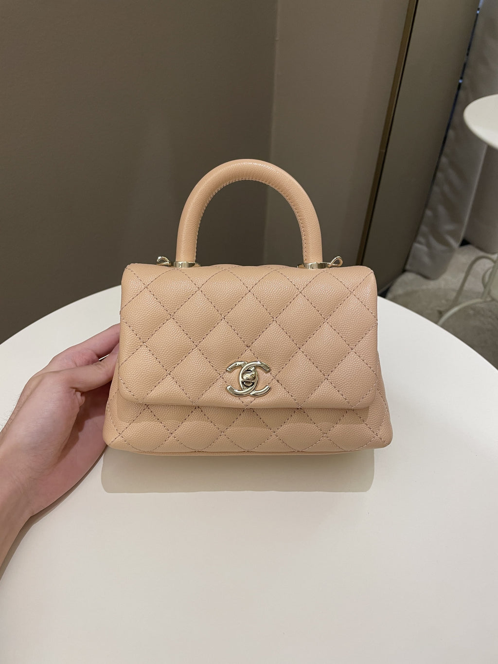 Chanel Quilted Coco Handle Mini Peachy Pink Caviar