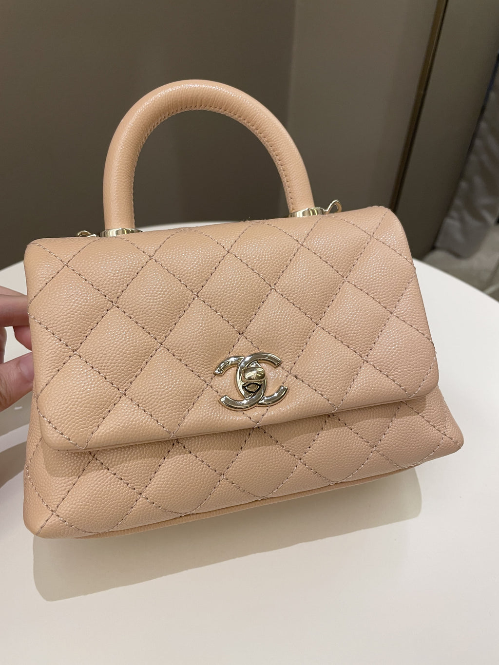 Chanel Quilted Coco Handle Mini Peachy Pink Caviar